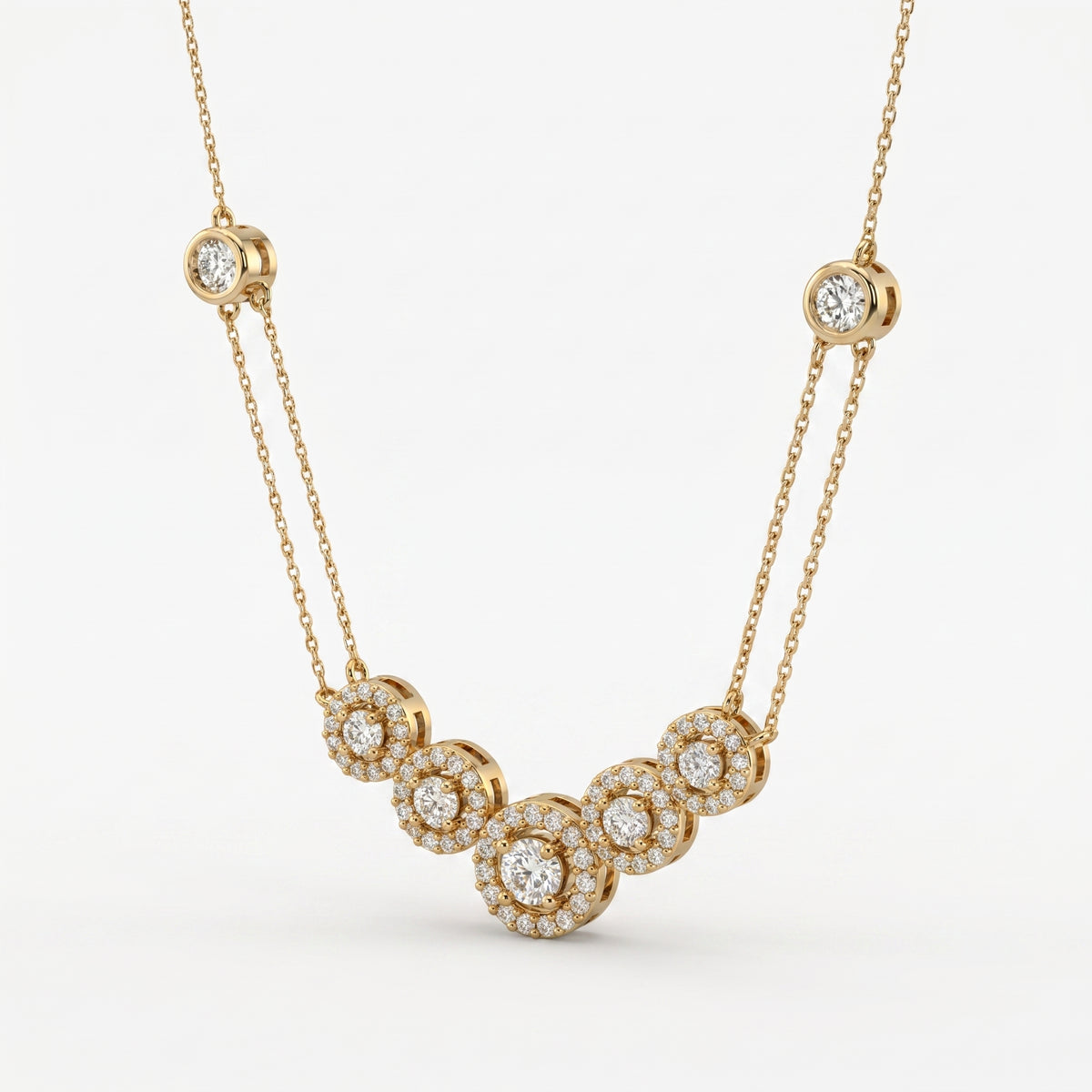 Elegant Round Brilliant Halo Design Fashion Necklace