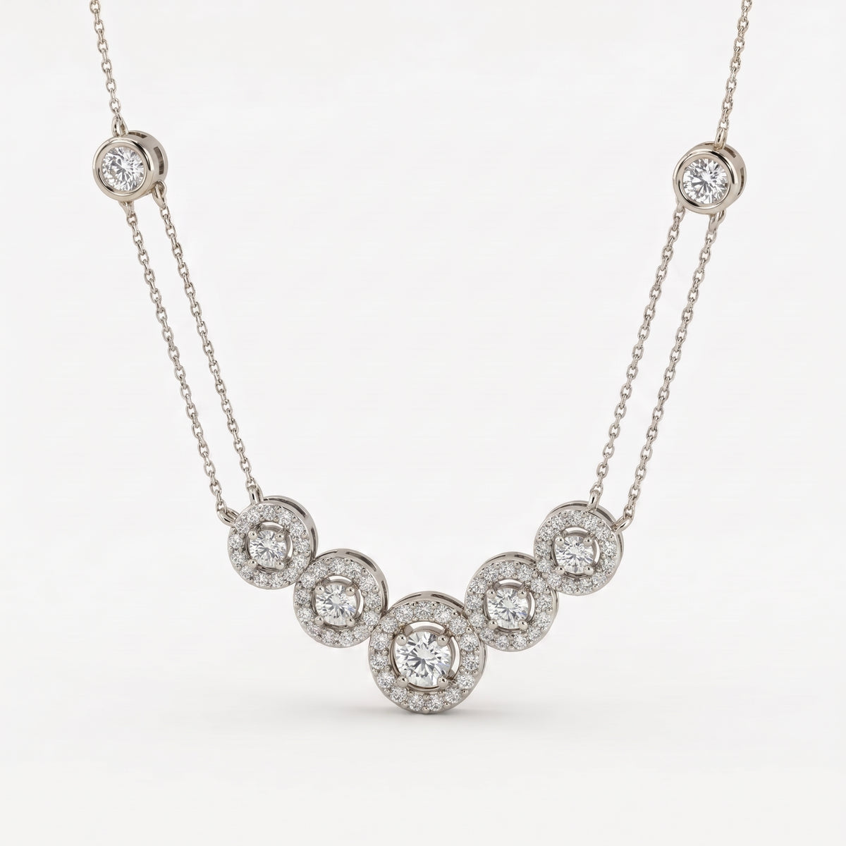 Elegant Round Brilliant Halo Design Fashion Necklace