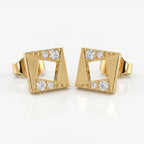 Luxury geometric diamond stud earrings presented in premium gift box for elegant jewelry gifting