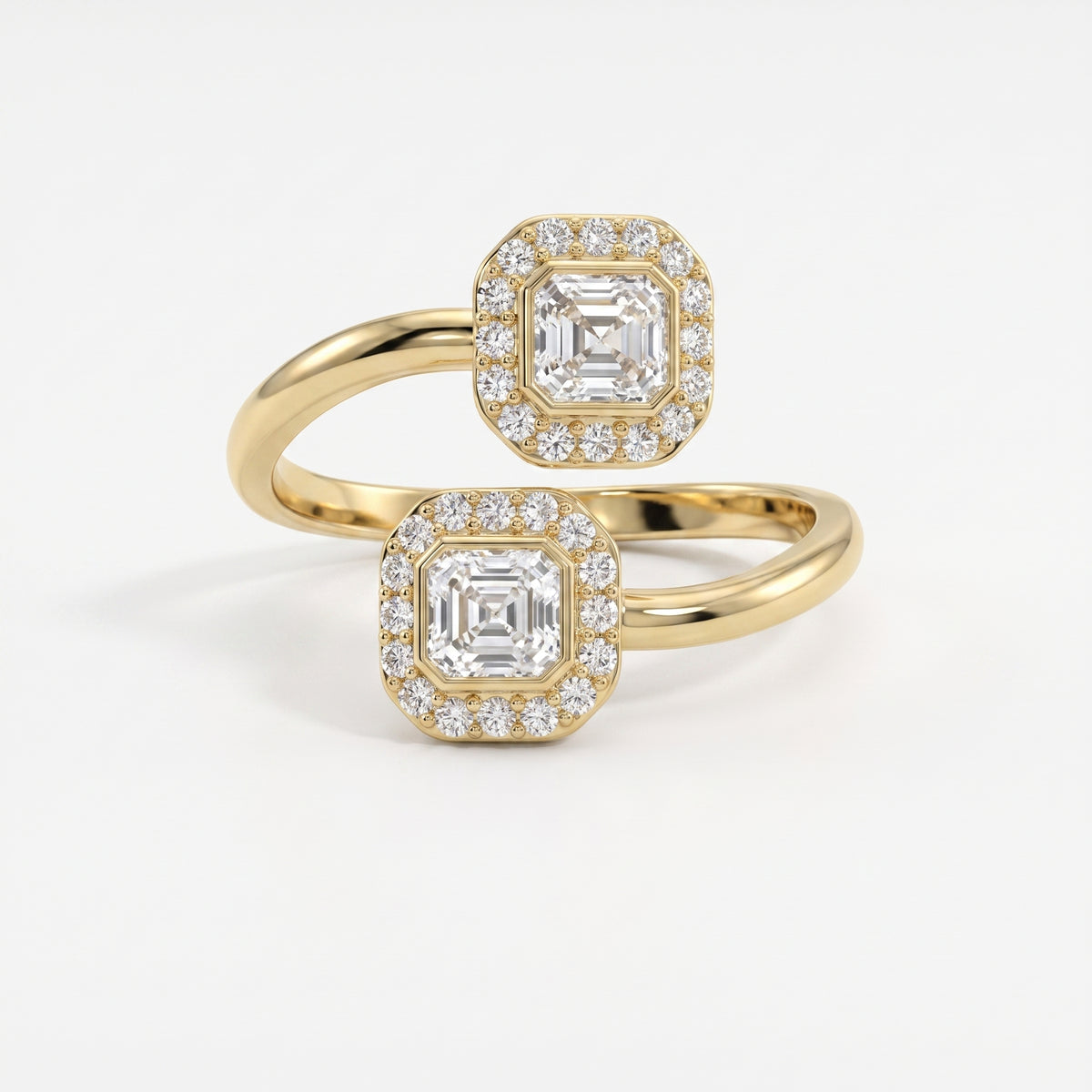 Two Stone Bypass Style Ascher Diamond Fashion Ring