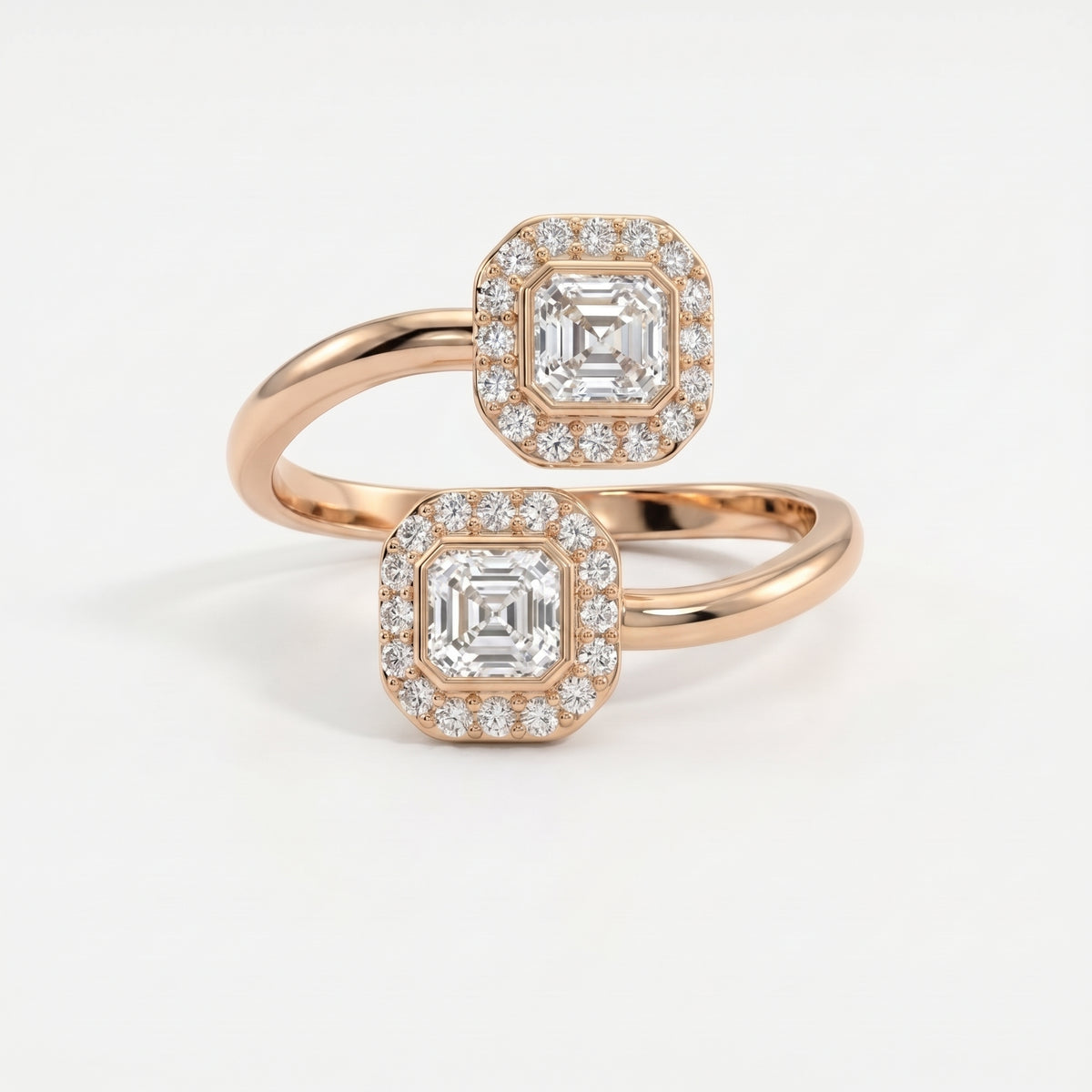 Two Stone Bypass Style Ascher Diamond Fashion Ring
