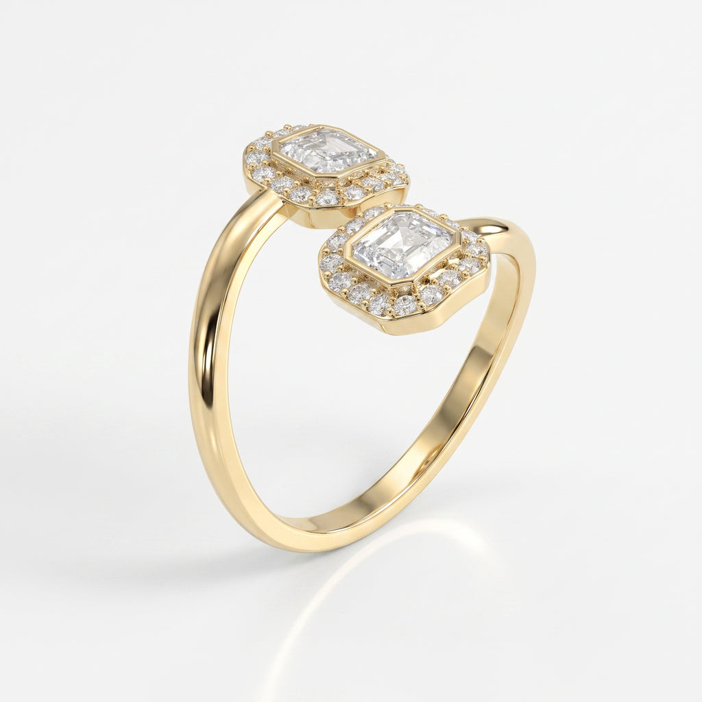 Two Stone Bypass Style Ascher Diamond Fashion Ring