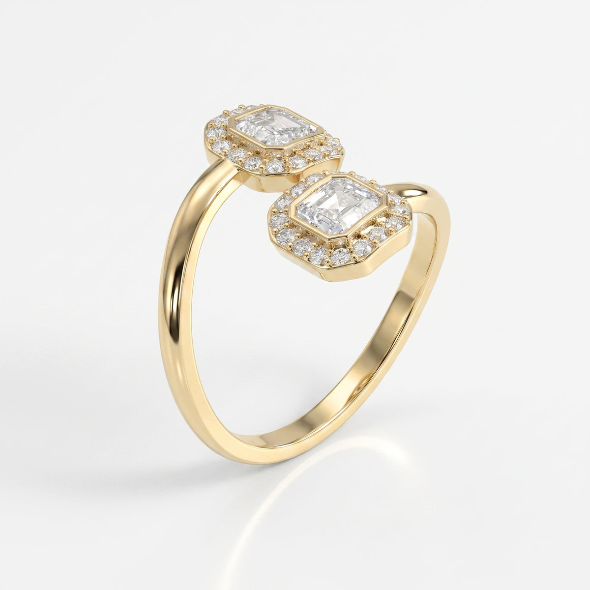 Two Stone Bypass Style Ascher Diamond Fashion Ring