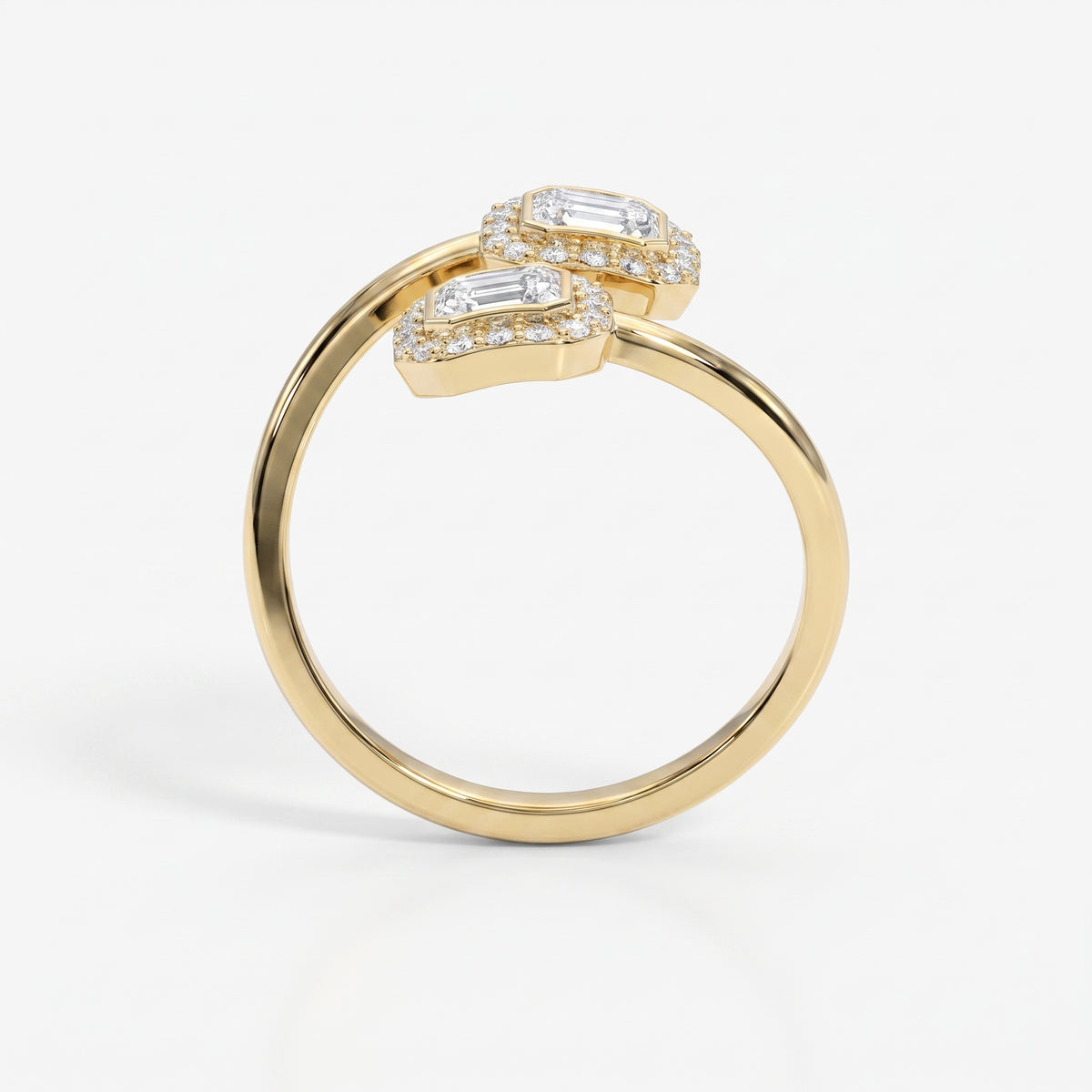 Two Stone Bypass Style Ascher Diamond Fashion Ring