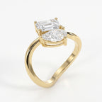 Toi et Moi  Emerald and Pear Shape Diamonds Fashion Ring