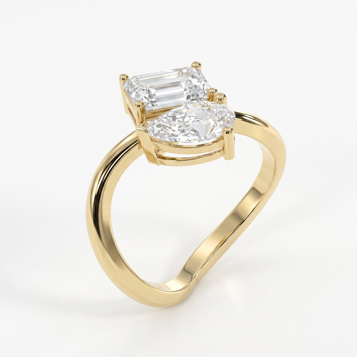 Toi et Moi  Emerald and Pear Shape Diamonds Fashion Ring
