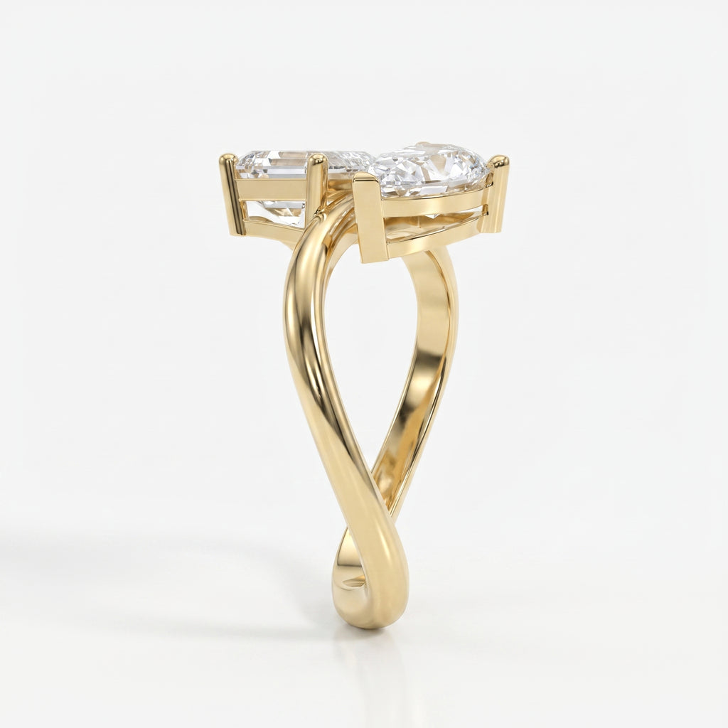 Toi et Moi  Emerald and Pear Shape Diamonds Fashion Ring