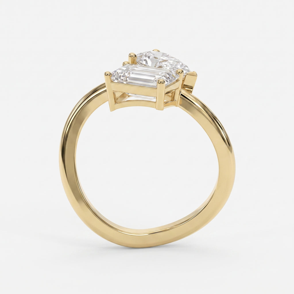Toi et Moi  Emerald and Pear Shape Diamonds Fashion Ring