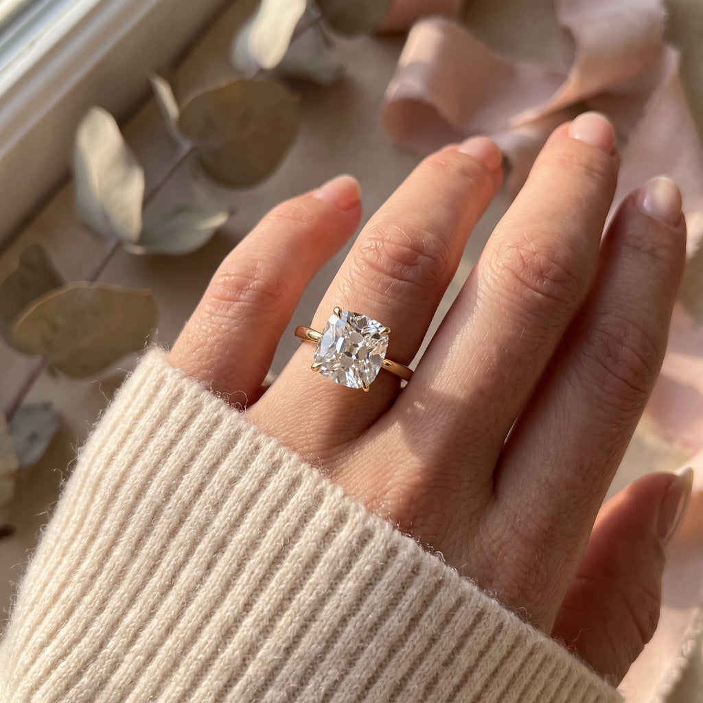 Old Miner Cut Lab Diamond Solitaire Engagement Ring
