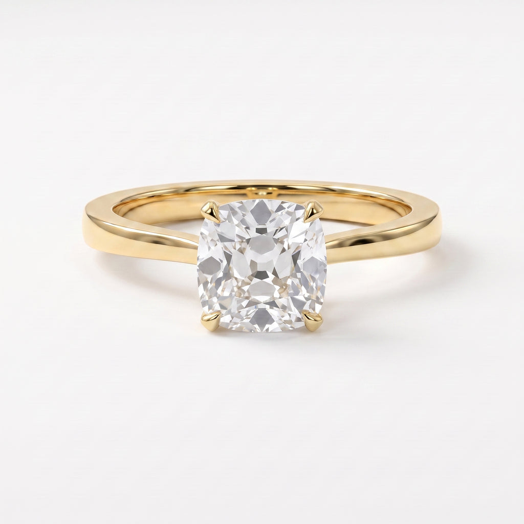 Old Miner Cut Lab Diamond Solitaire Engagement Ring
