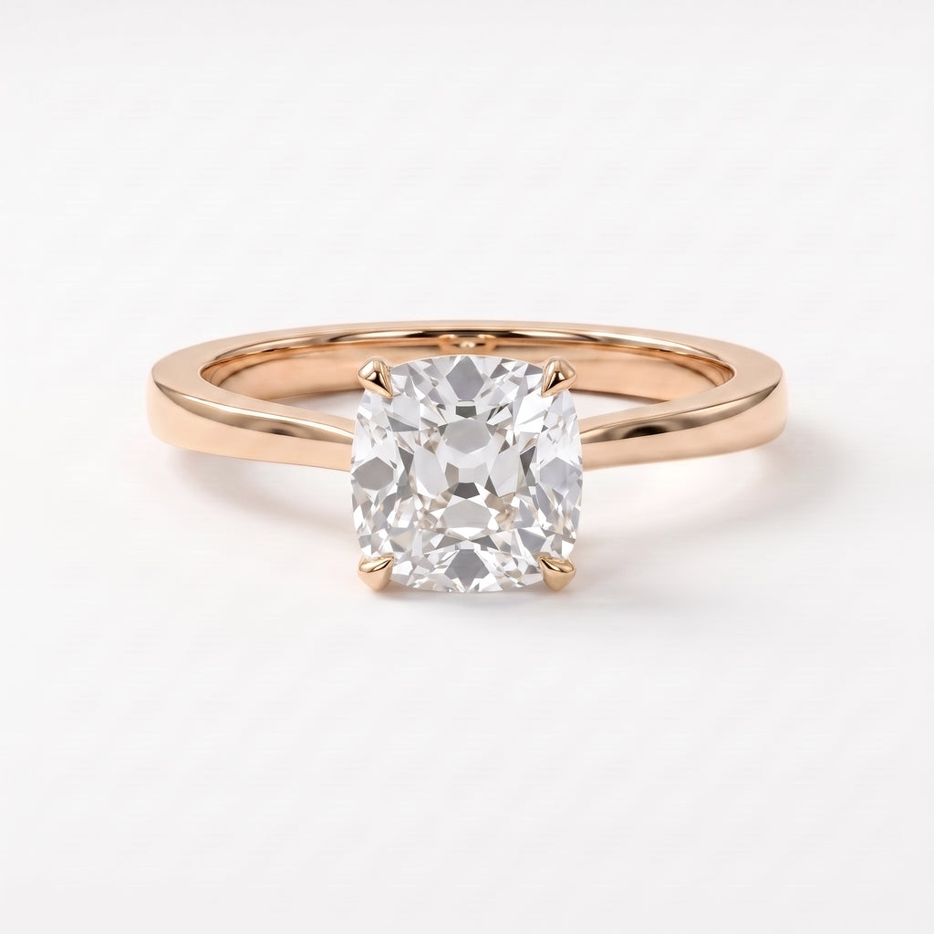 Old Miner Cut Lab Diamond Solitaire Engagement Ring
