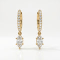 Yellow gold marquise diamond drop hoop earrings with pavé-set diamonds on clean white background