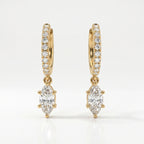 Yellow gold marquise diamond drop hoop earrings with pavé-set diamonds on clean white background
