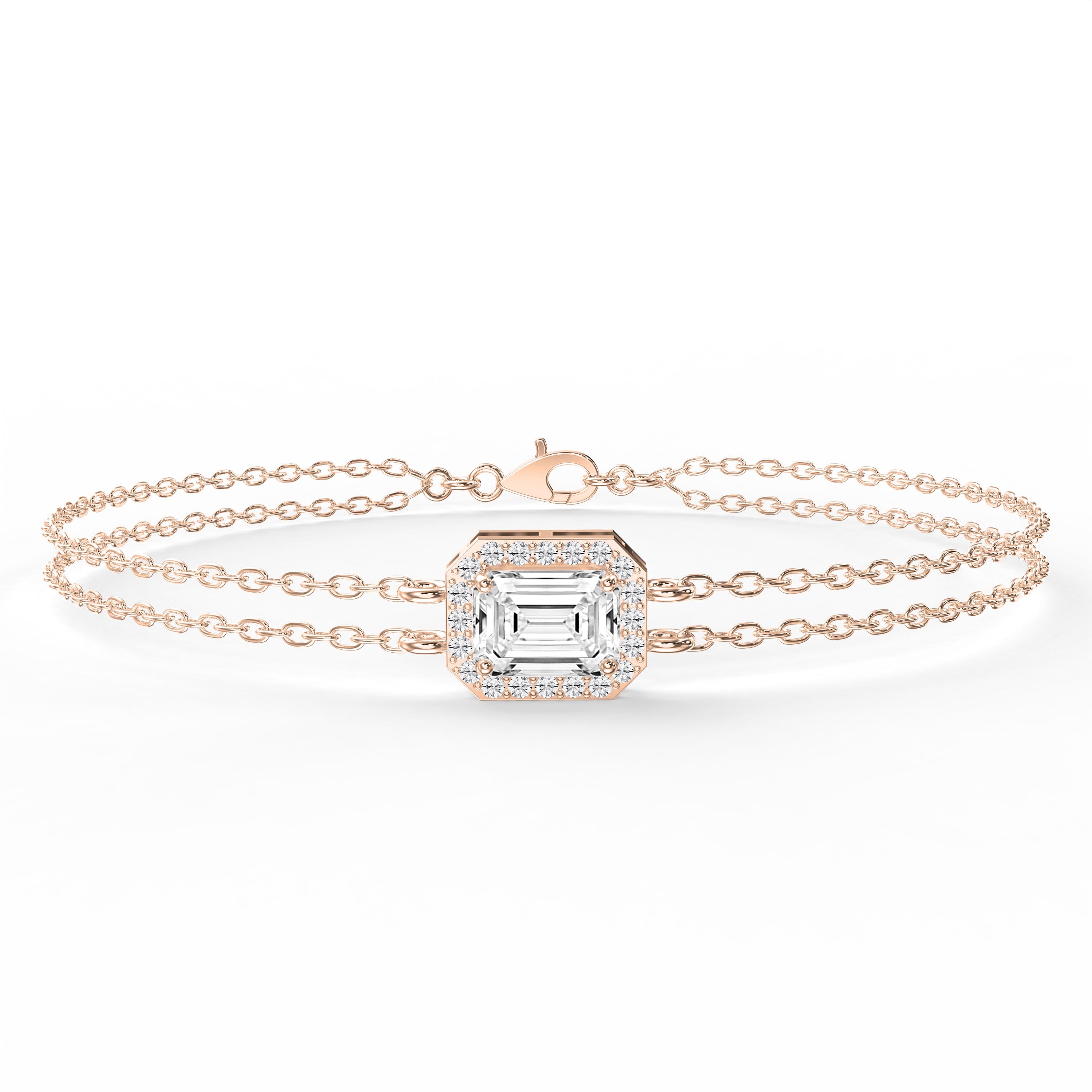 Emerald Diamond Halo Chain Bracelet