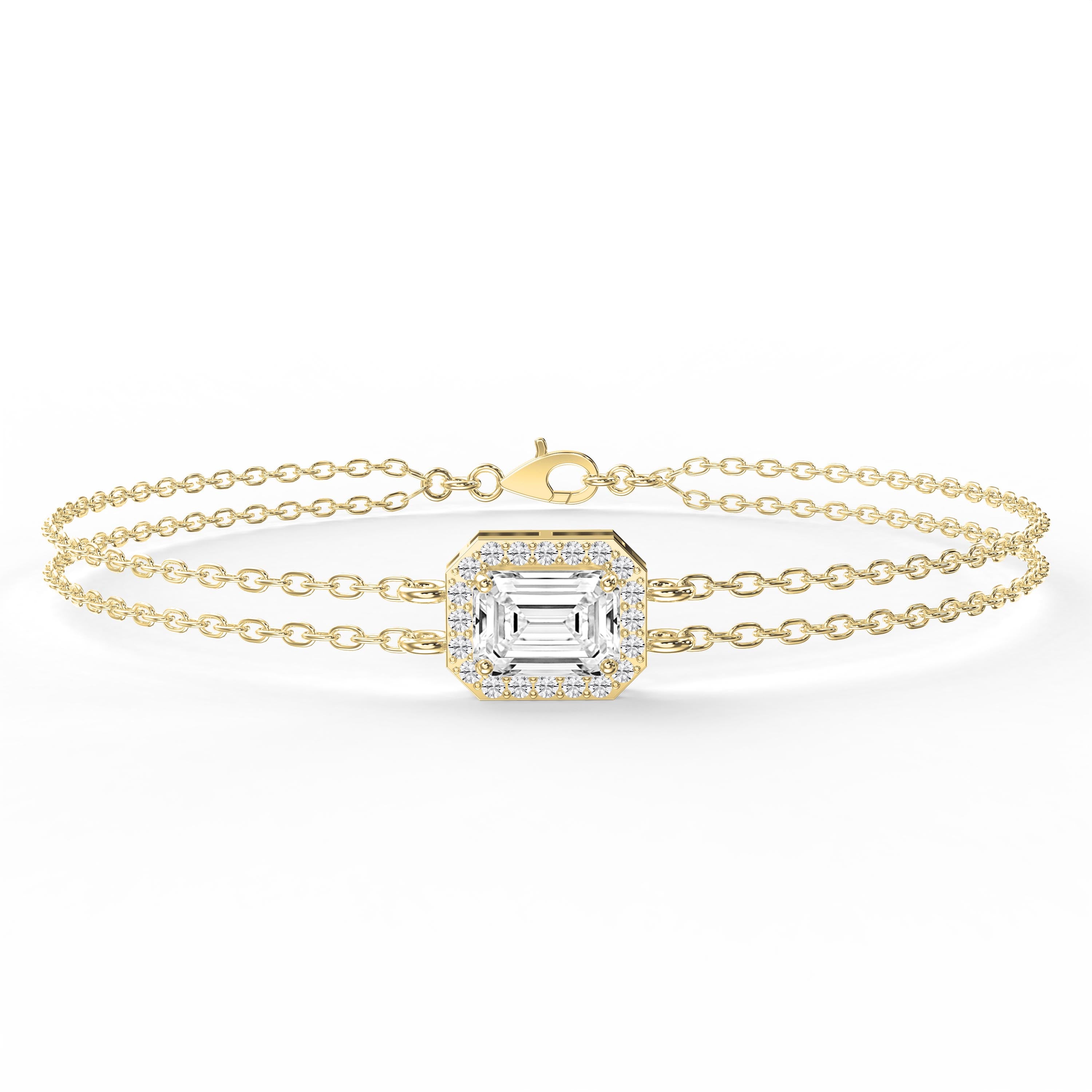 Emerald Diamond Halo Chain Bracelet