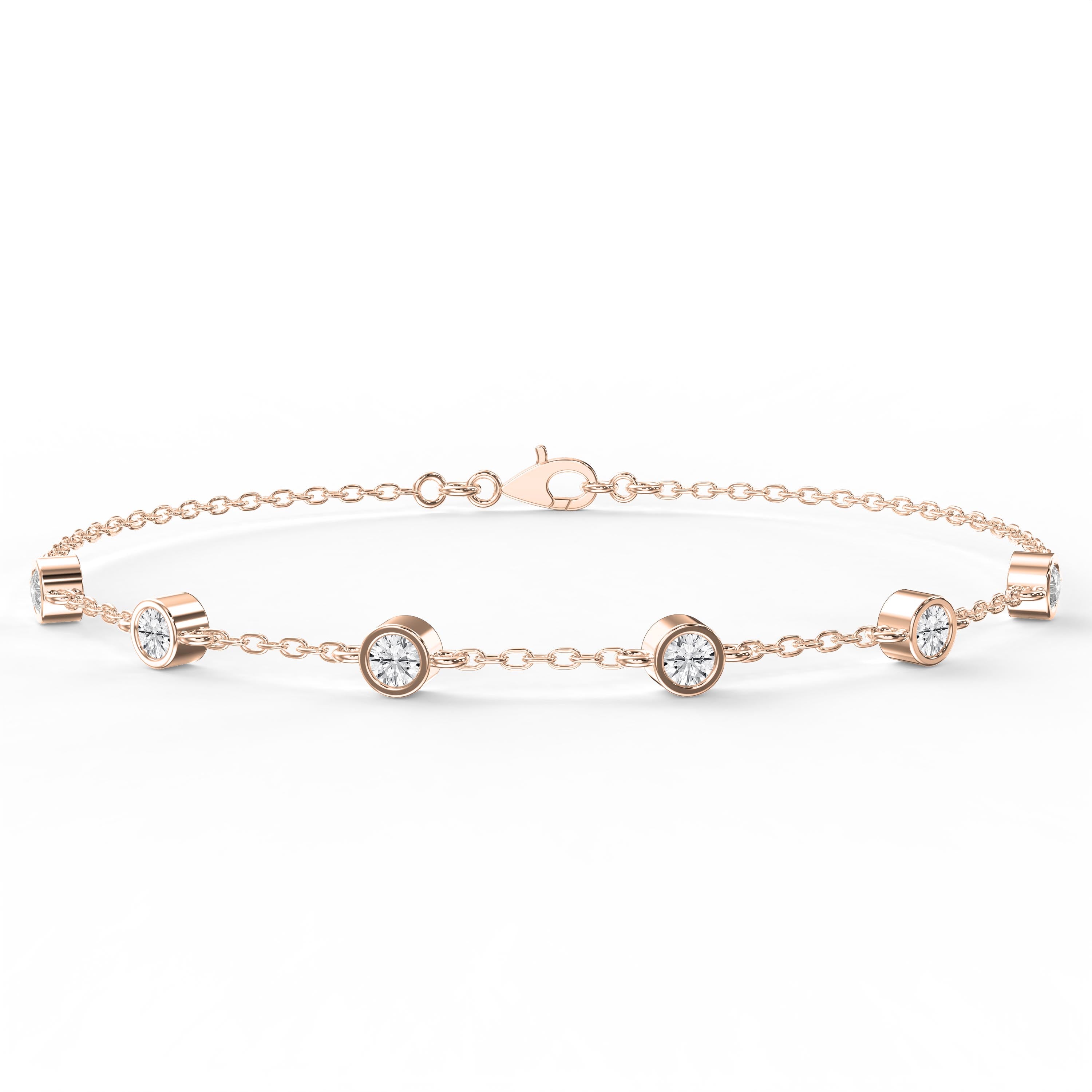 Minimalist Bezel Set Round Diamond Chain Bracelet