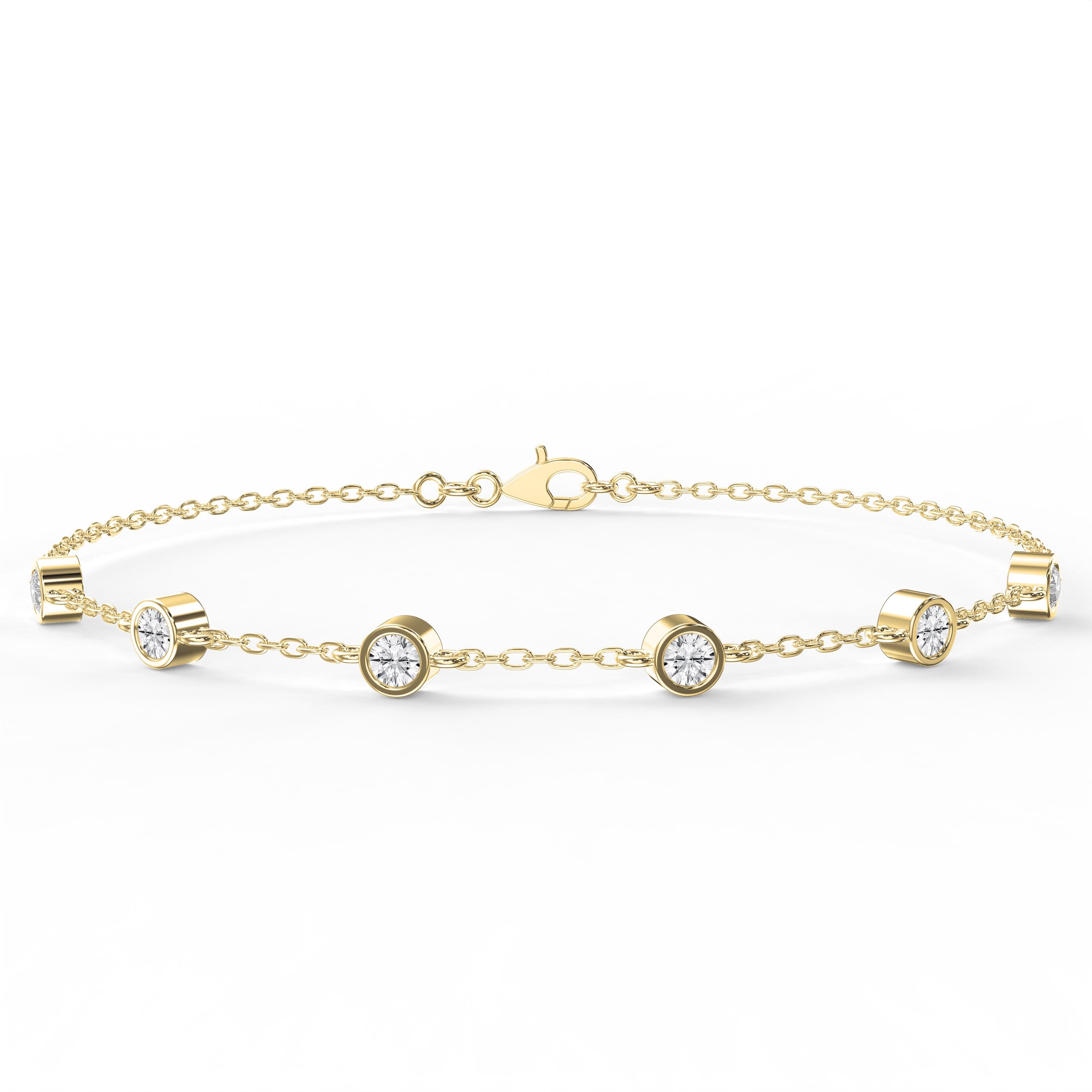 Minimalist Bezel Set Round Diamond Chain Bracelet