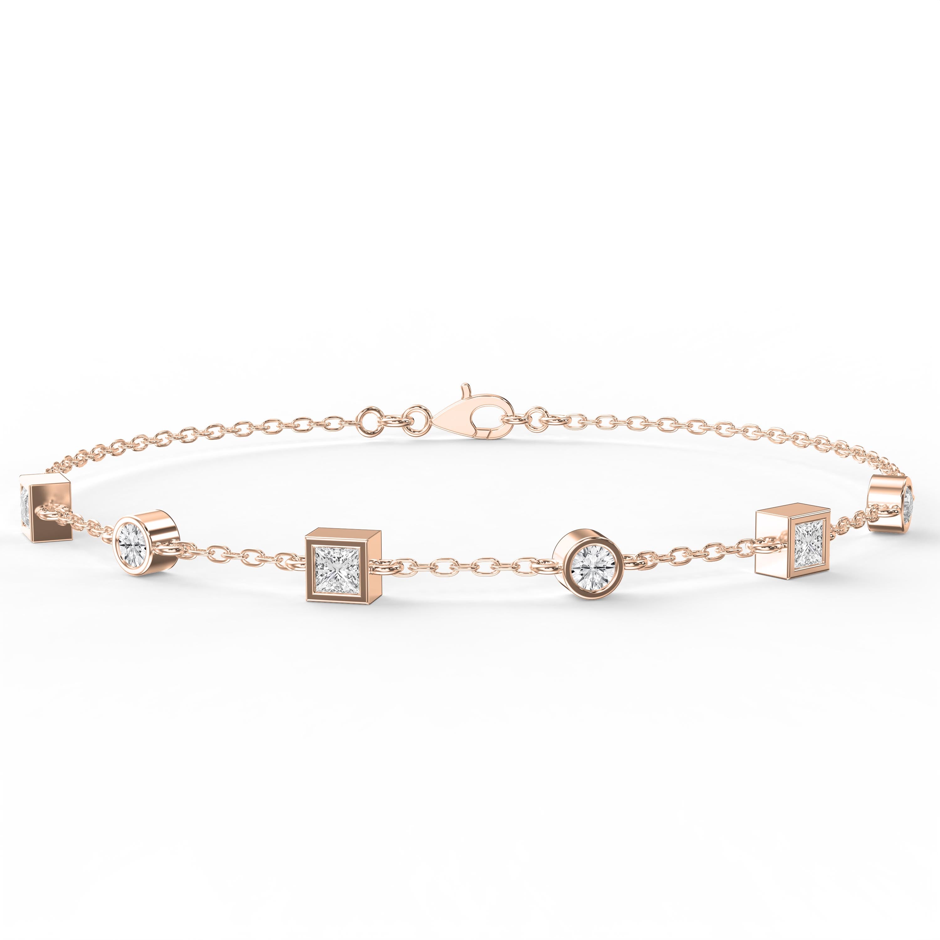 Alternating Bezel Set Diamond Chain Bracelet