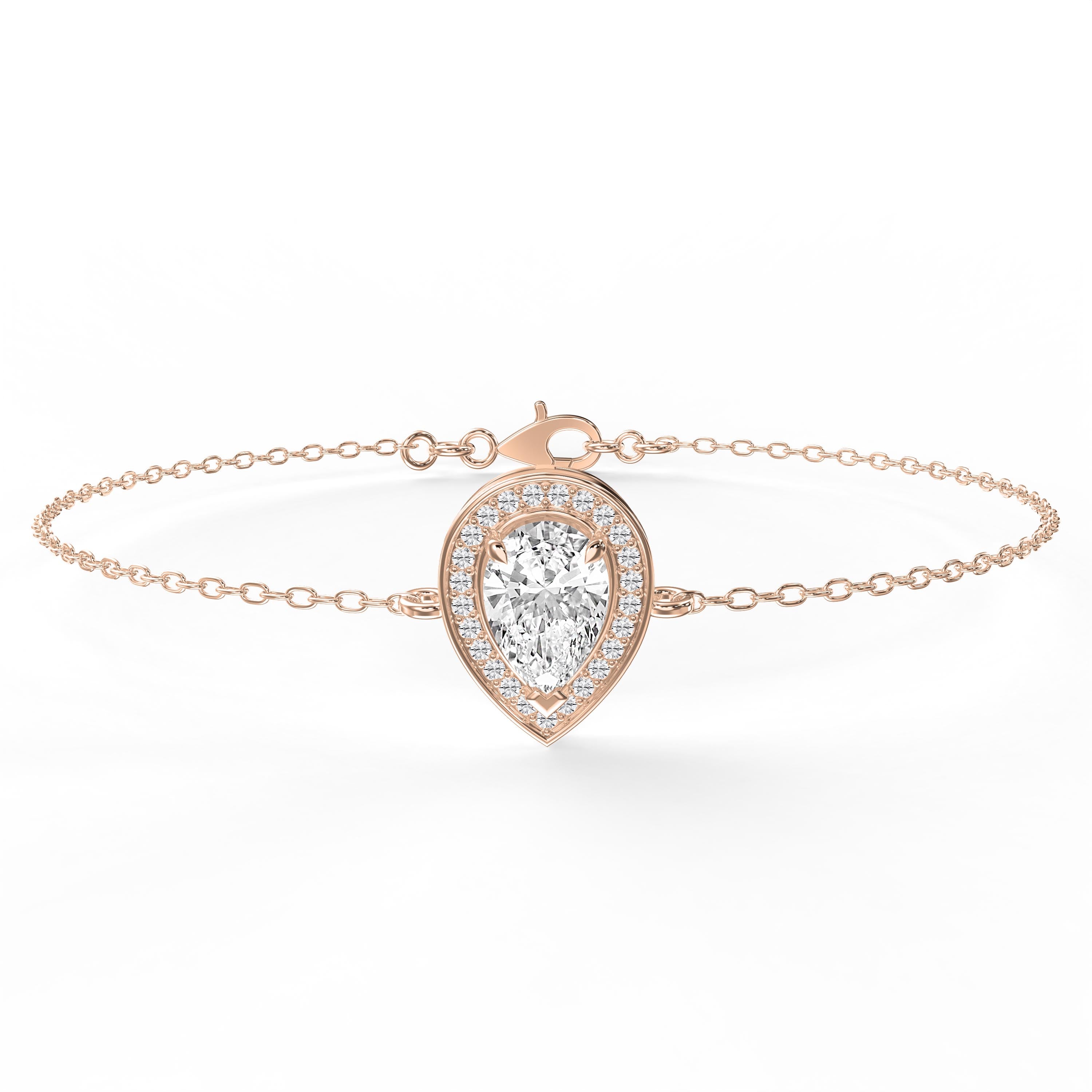 Pear Shape Diamond Halo Teardrop Design Chain Bracelet