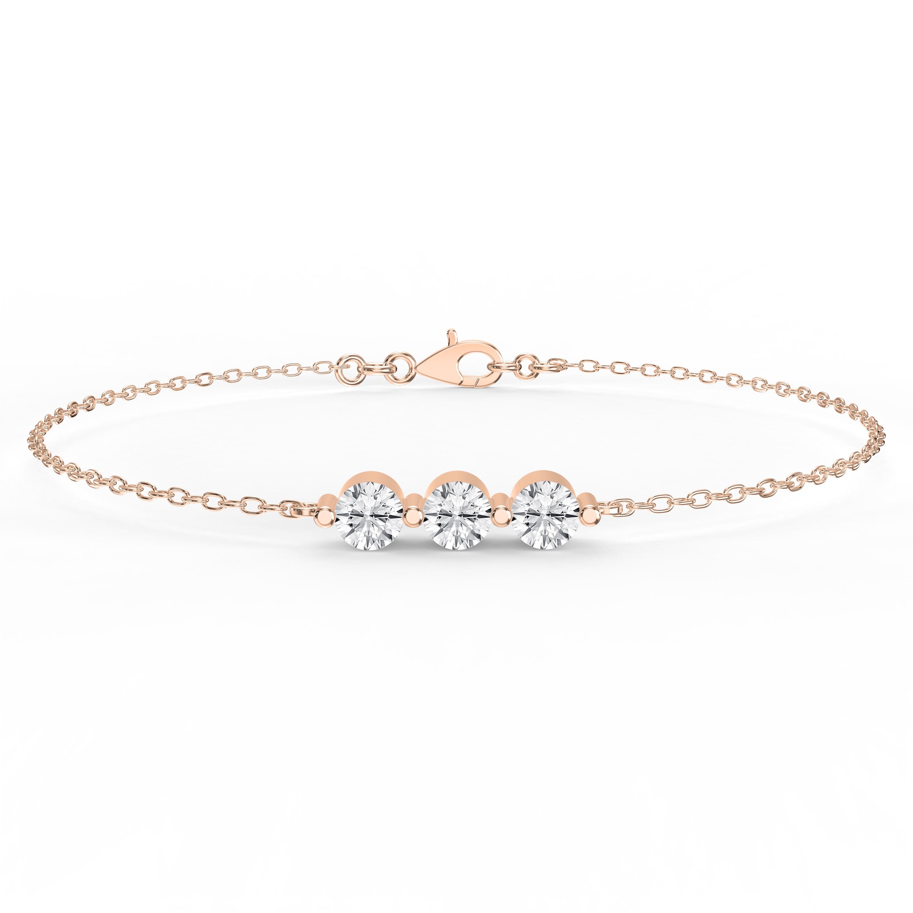 Trinity Bezel Set Round Diamond Chain Bracelet