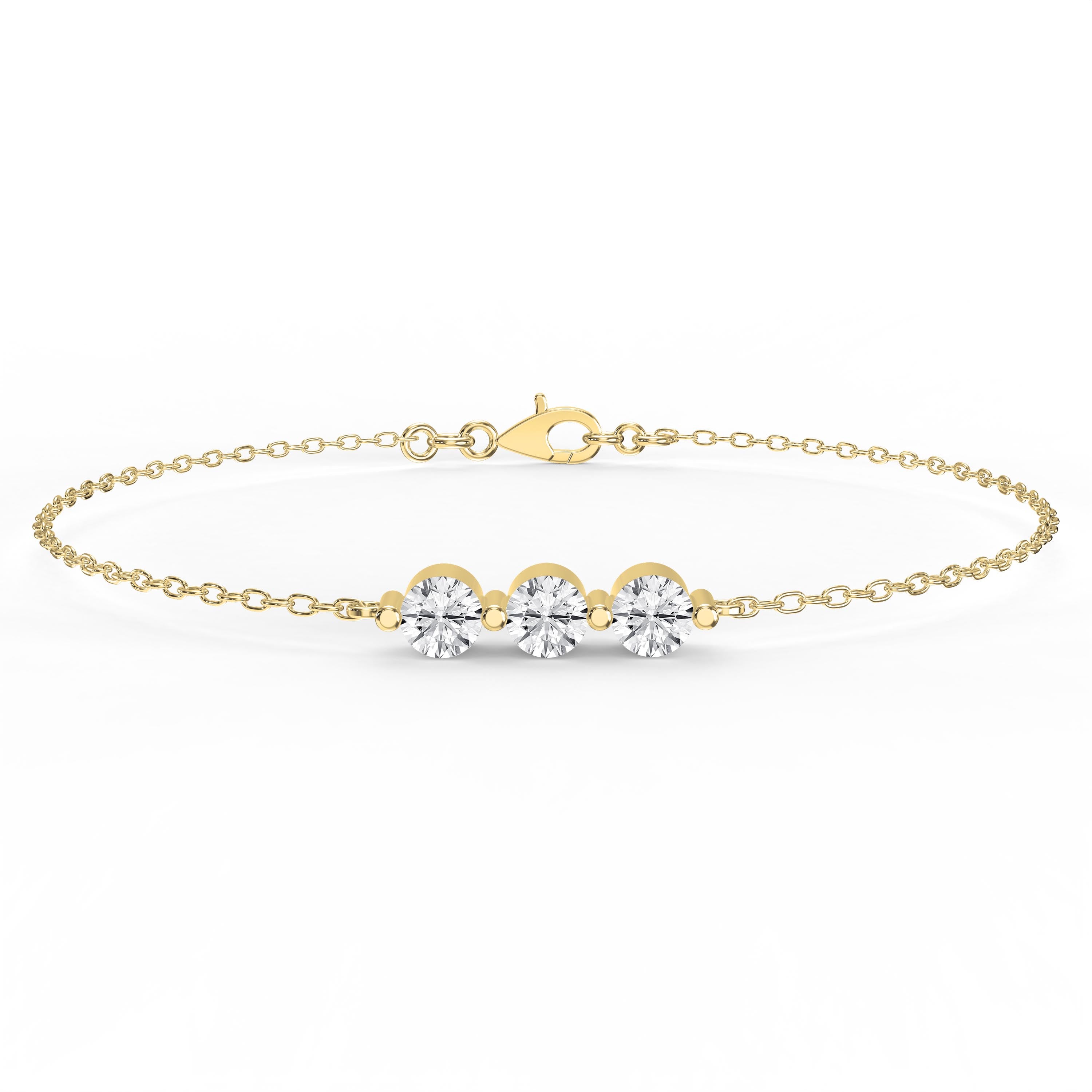 Trinity Bezel Set Round Diamond Chain Bracelet