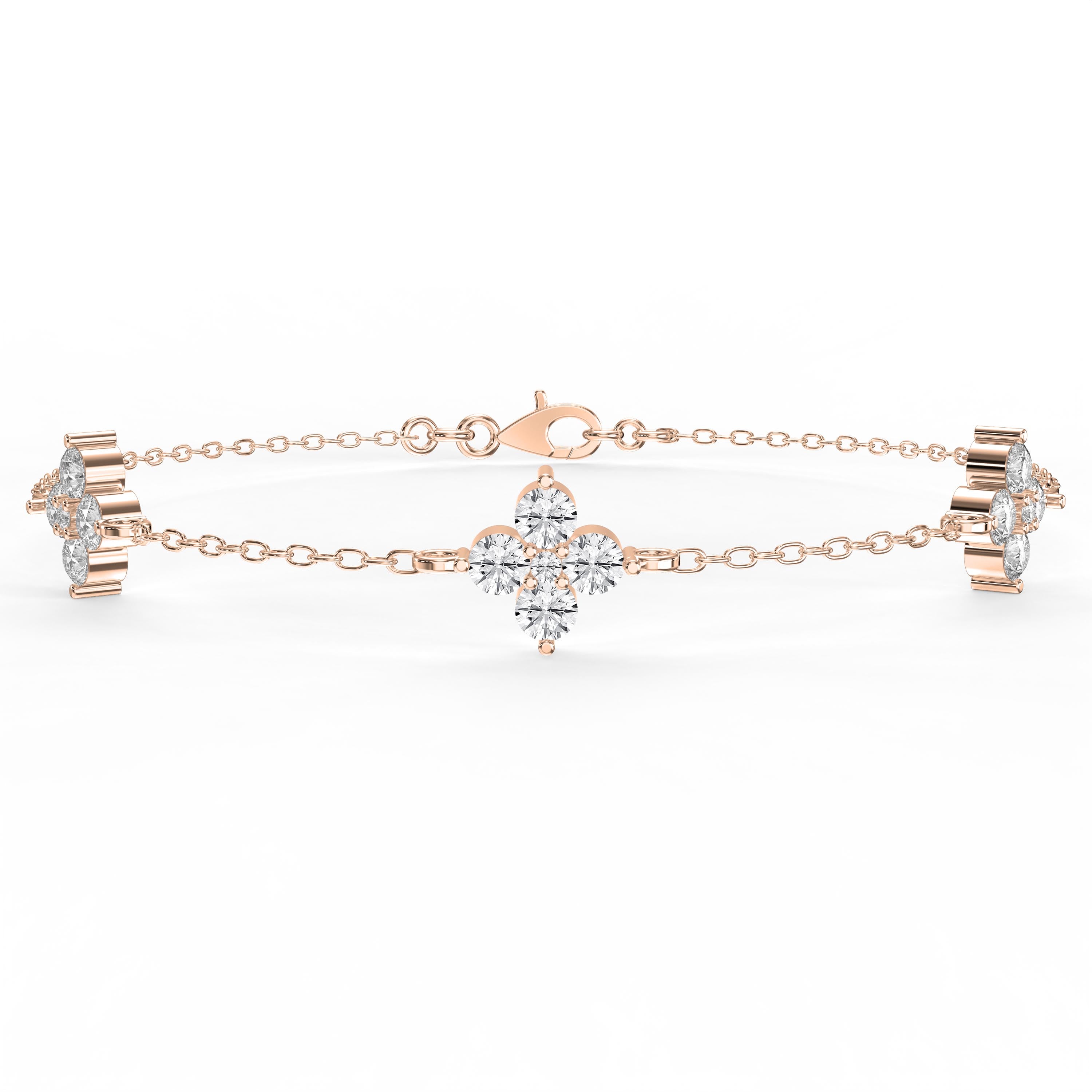 Verdant Bloom Clover Round Diamond Chain Bracelet