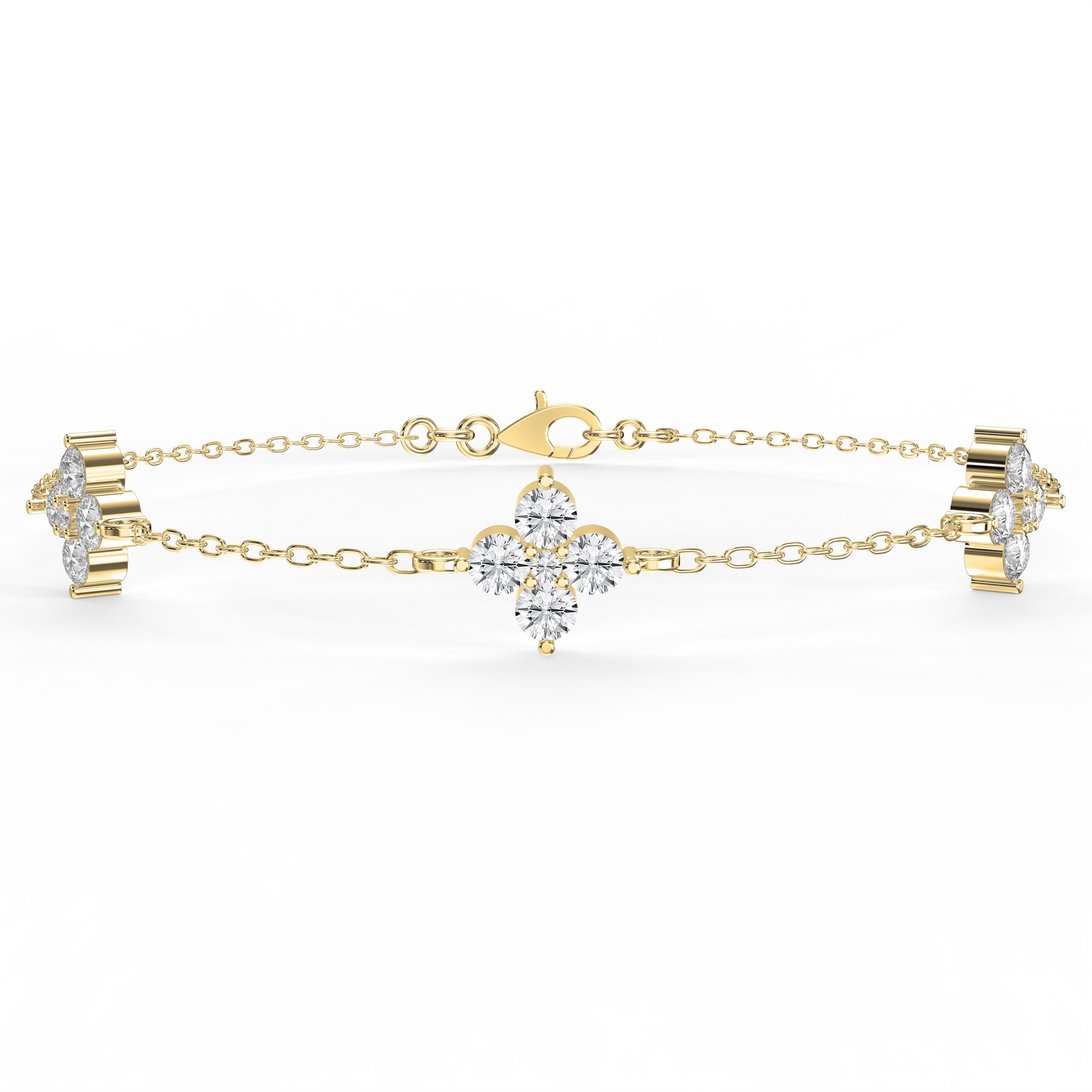 Verdant Bloom Clover Round Diamond Chain Bracelet