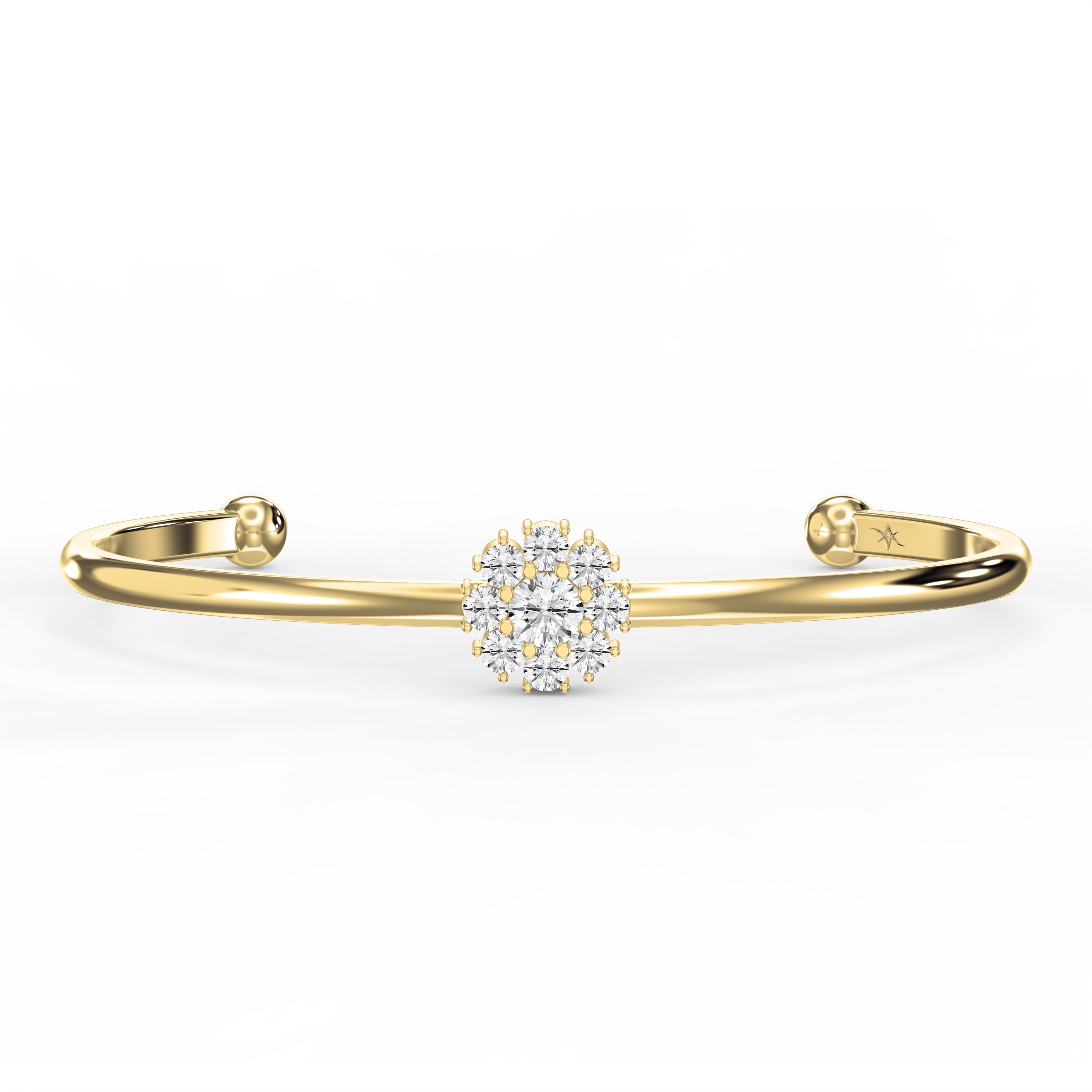 Floral Diamond Cluster Open Cuff Bracelet