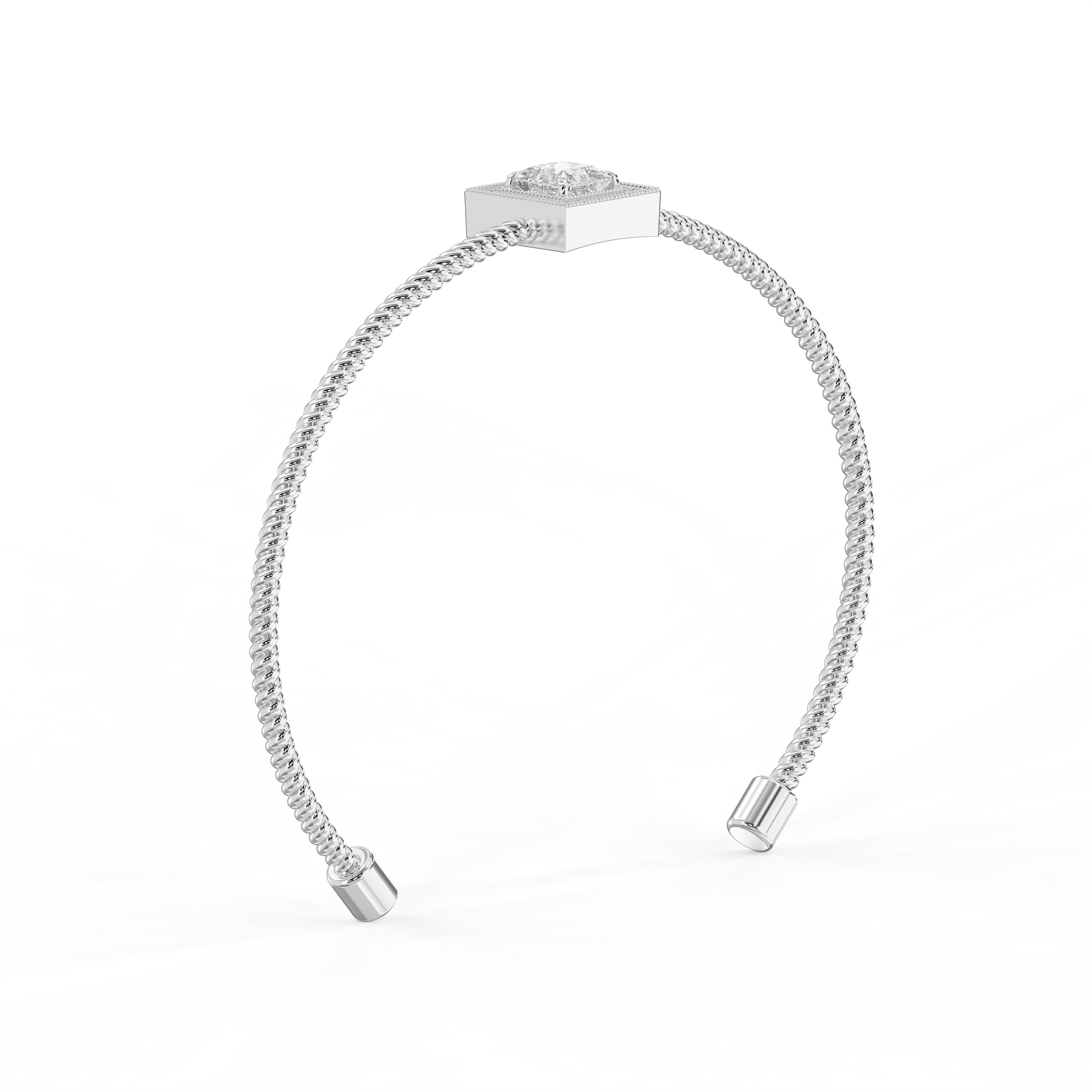 Luxury Cuff Bracelet with Square Halo Princess Centerpiece