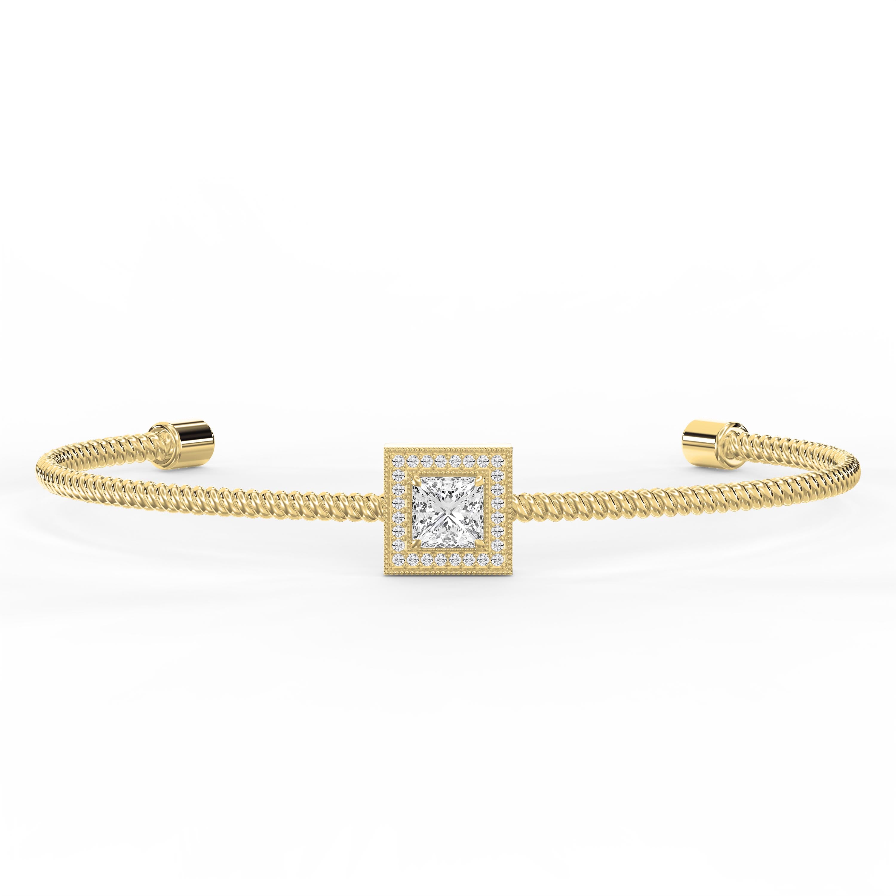 Luxury Cuff Bracelet with Square Halo Princess Centerpiece