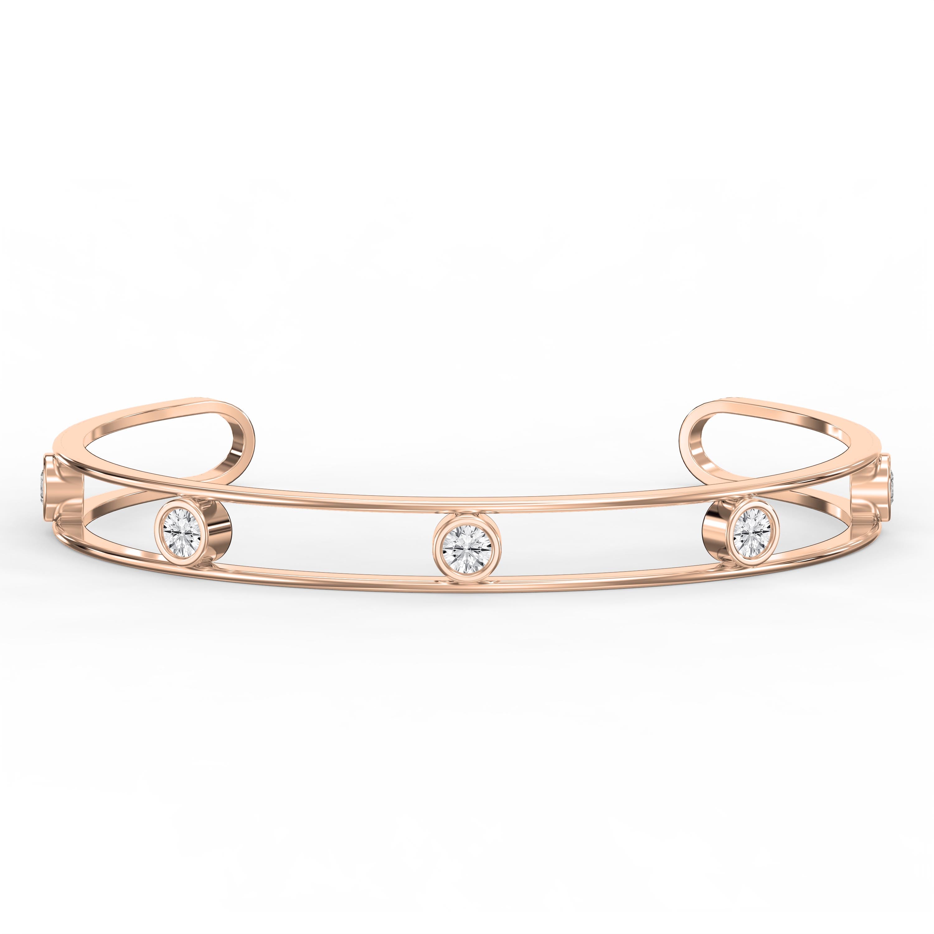 Minimalist Cuff Bracelet with Bezel Set Round Diamond