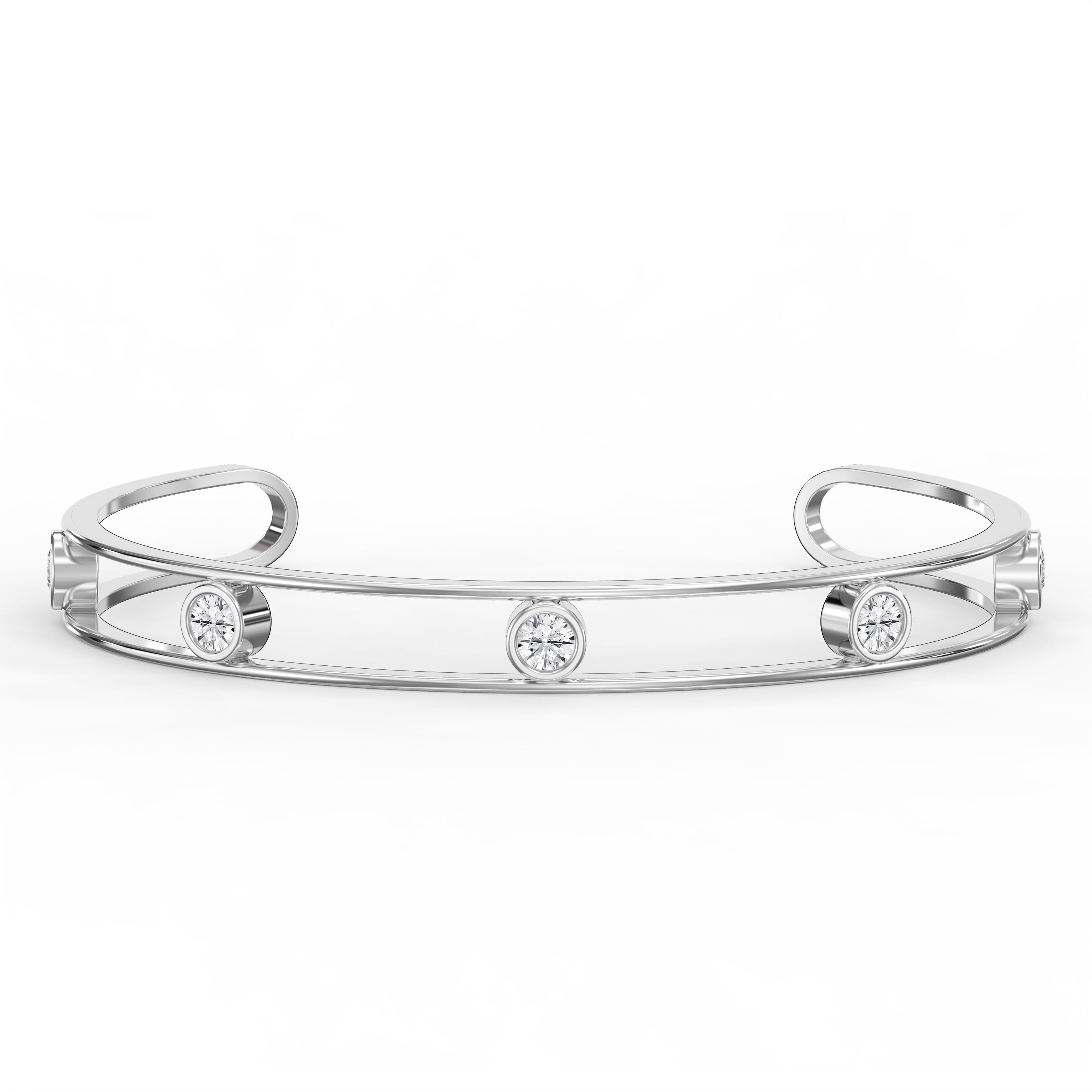 Minimalist Cuff Bracelet with Bezel Set Round Diamond