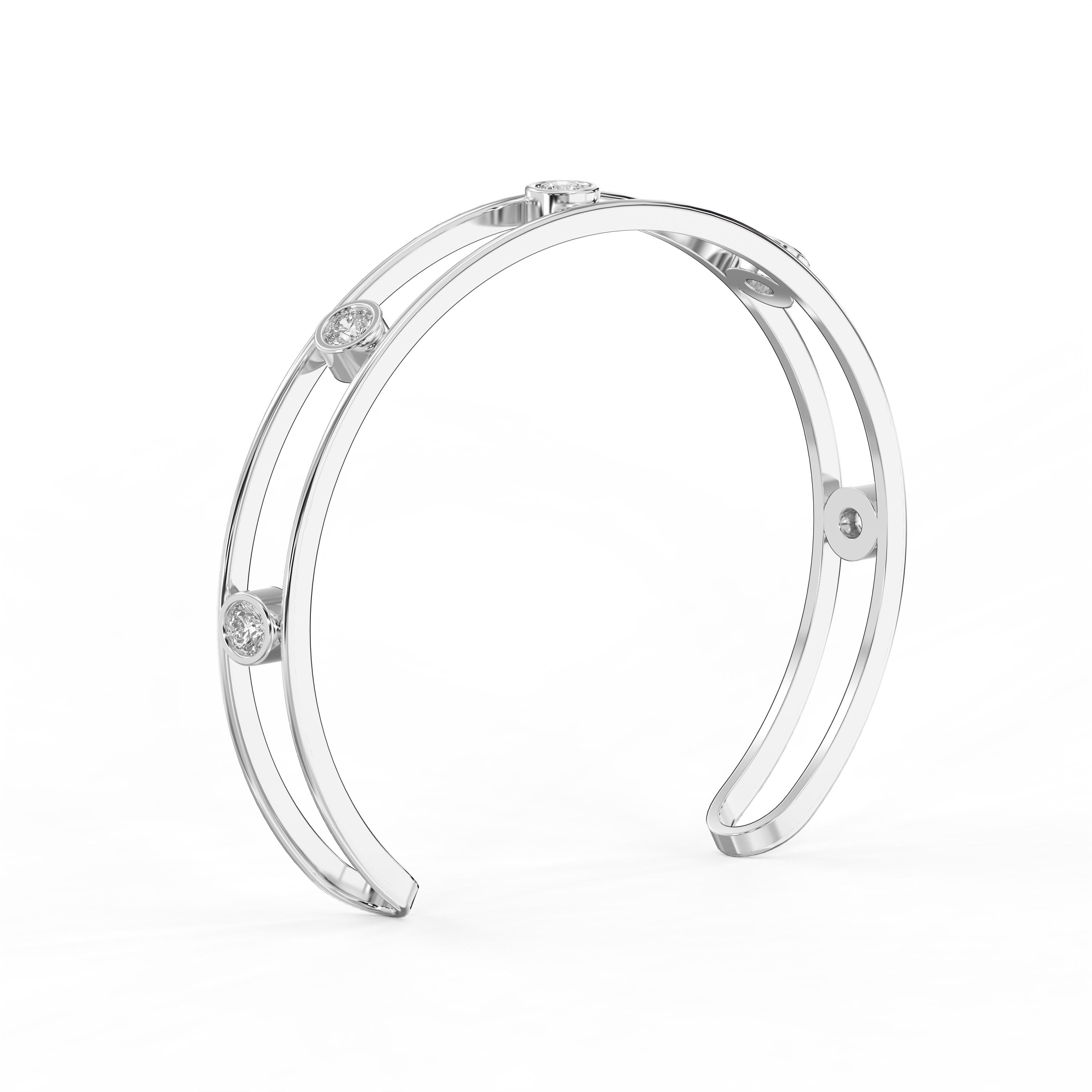 Minimalist Cuff Bracelet with Bezel Set Round Diamond