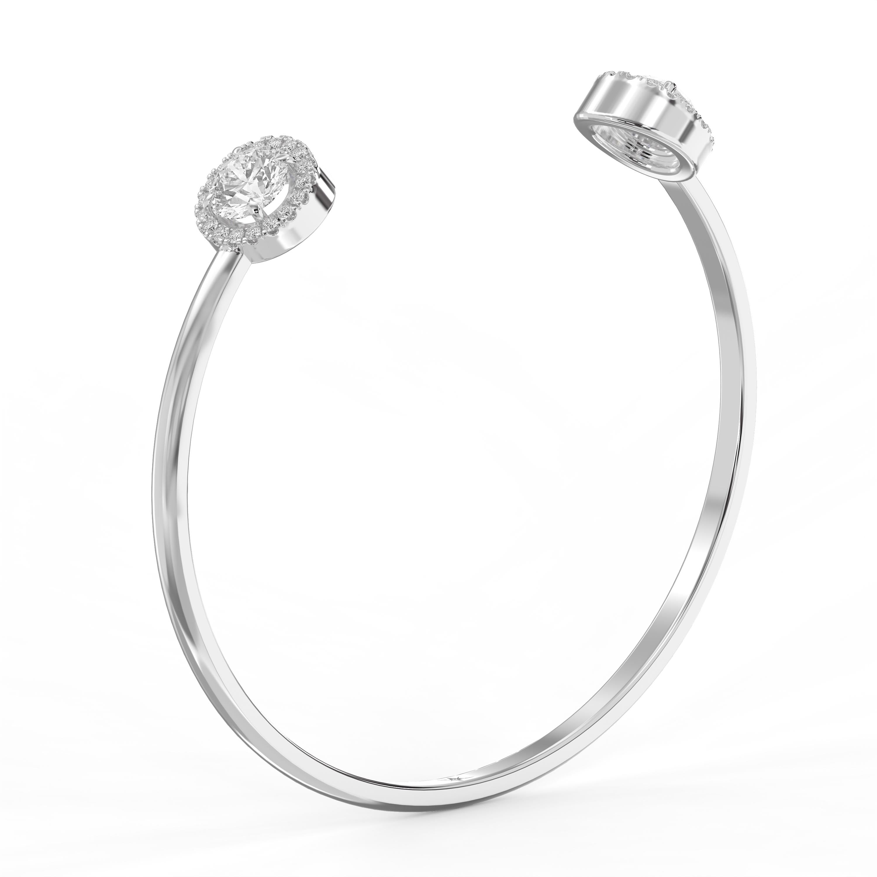 Elegant Open Cuff Bracelet with Round Halo Diamond