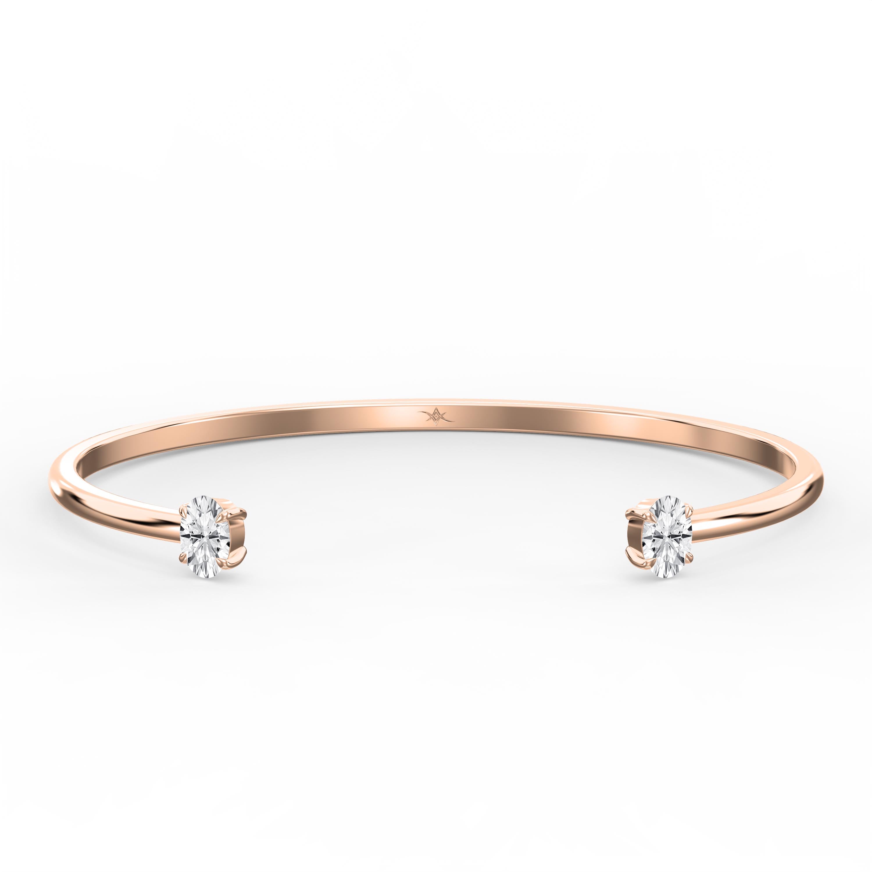  Minimalist Open Cuff Bracelet with Solitaire Oval Diamond