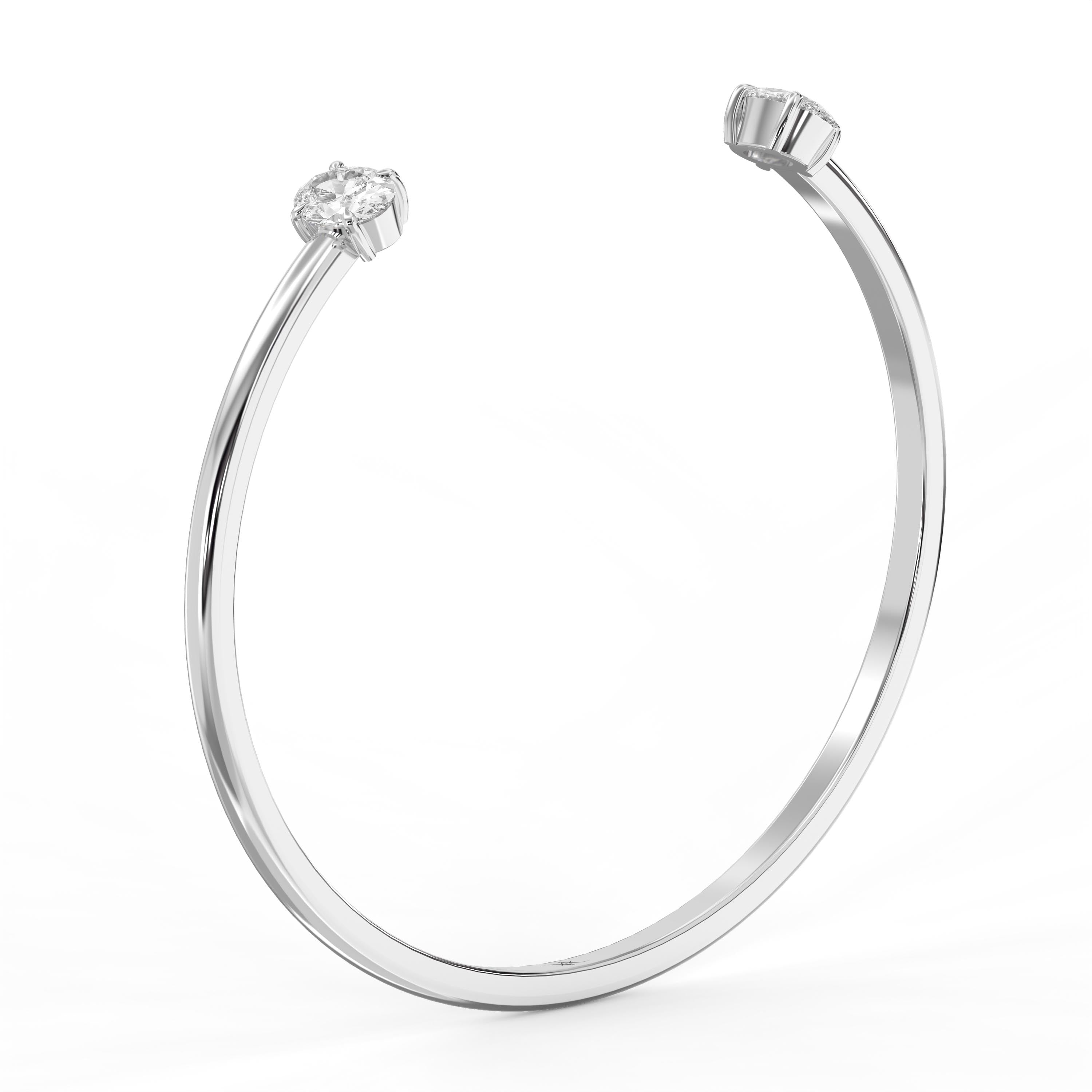  Minimalist Open Cuff Bracelet with Solitaire Oval Diamond