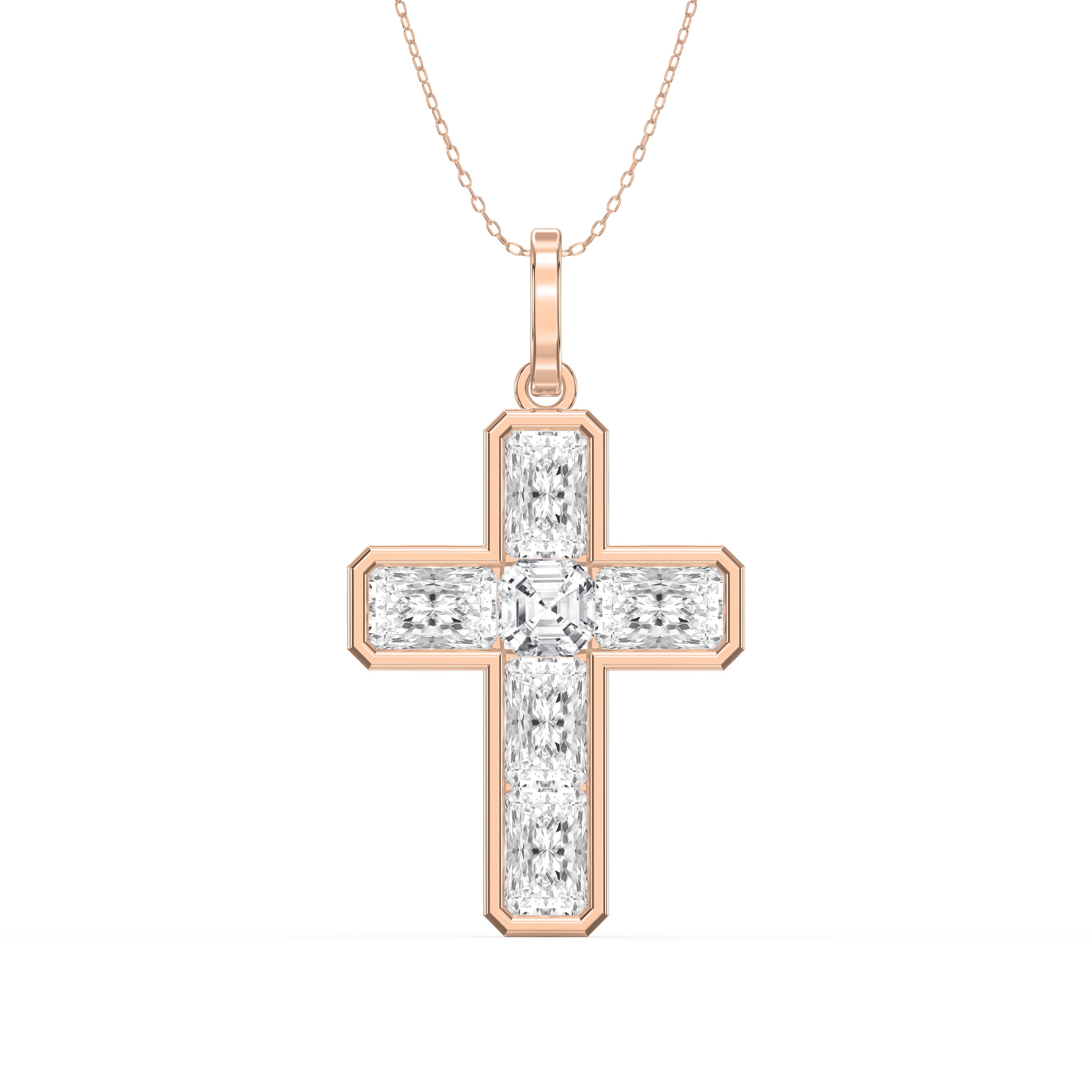 Radiant Cut Diamond Religious Design Cross Pendant