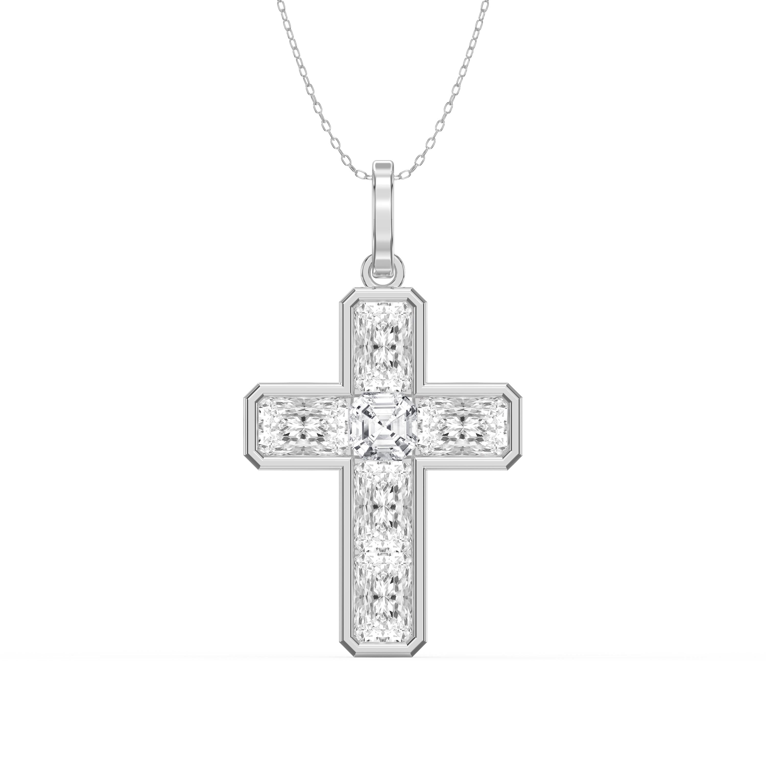 Radiant Cut Diamond Religious Design Cross Pendant