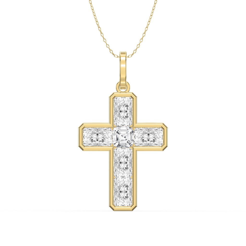 Radiant Cut Diamond Religious Design Cross Pendant
