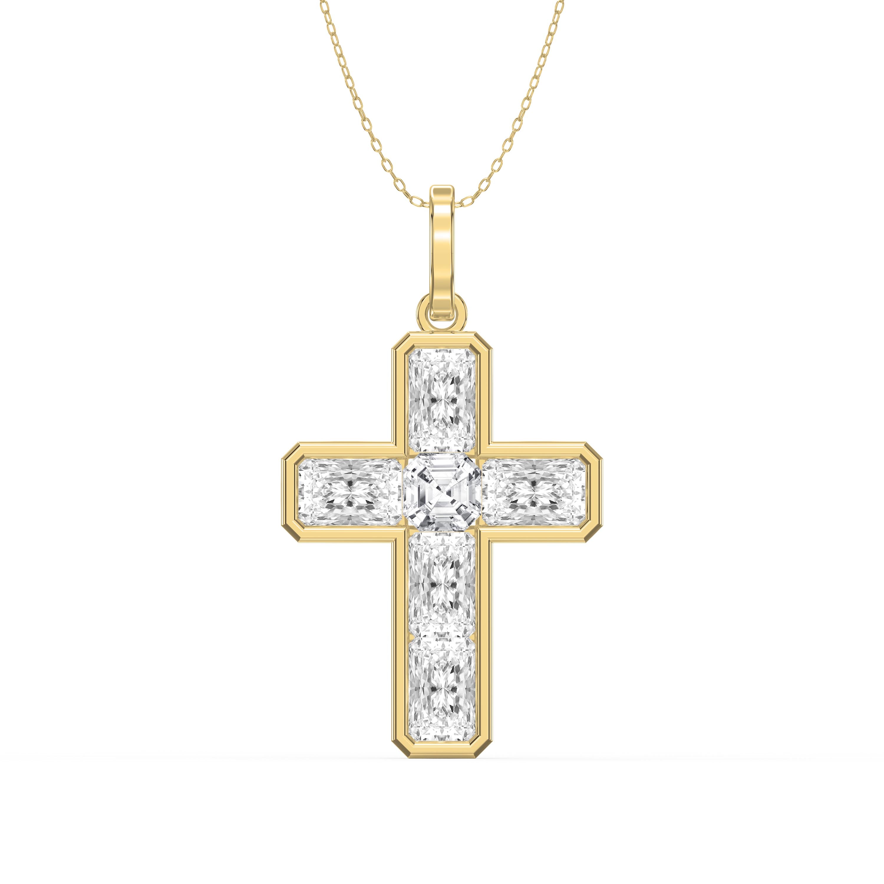 Radiant Cut Diamond Religious Design Cross Pendant