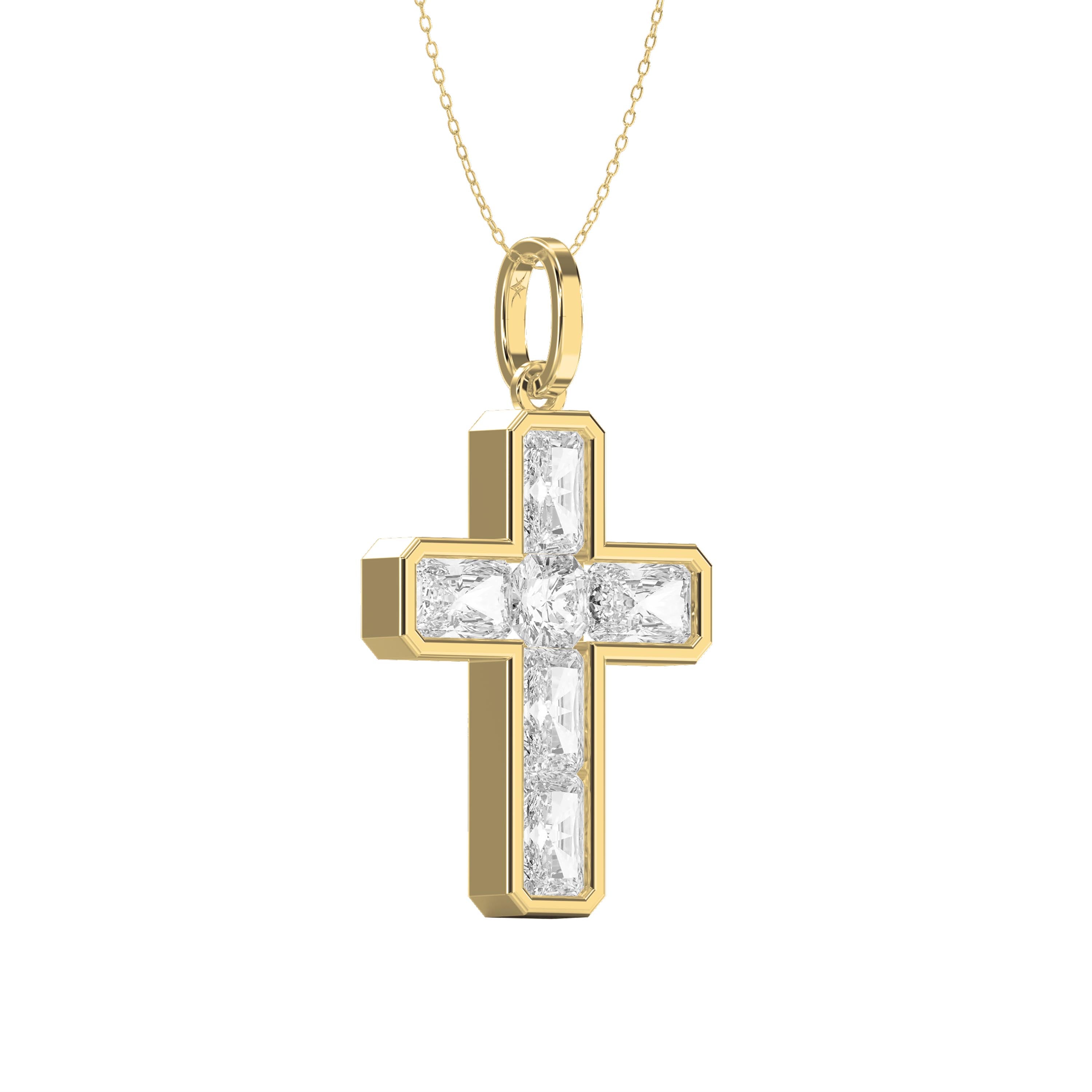 Radiant Cut Diamond Religious Design Cross Pendant