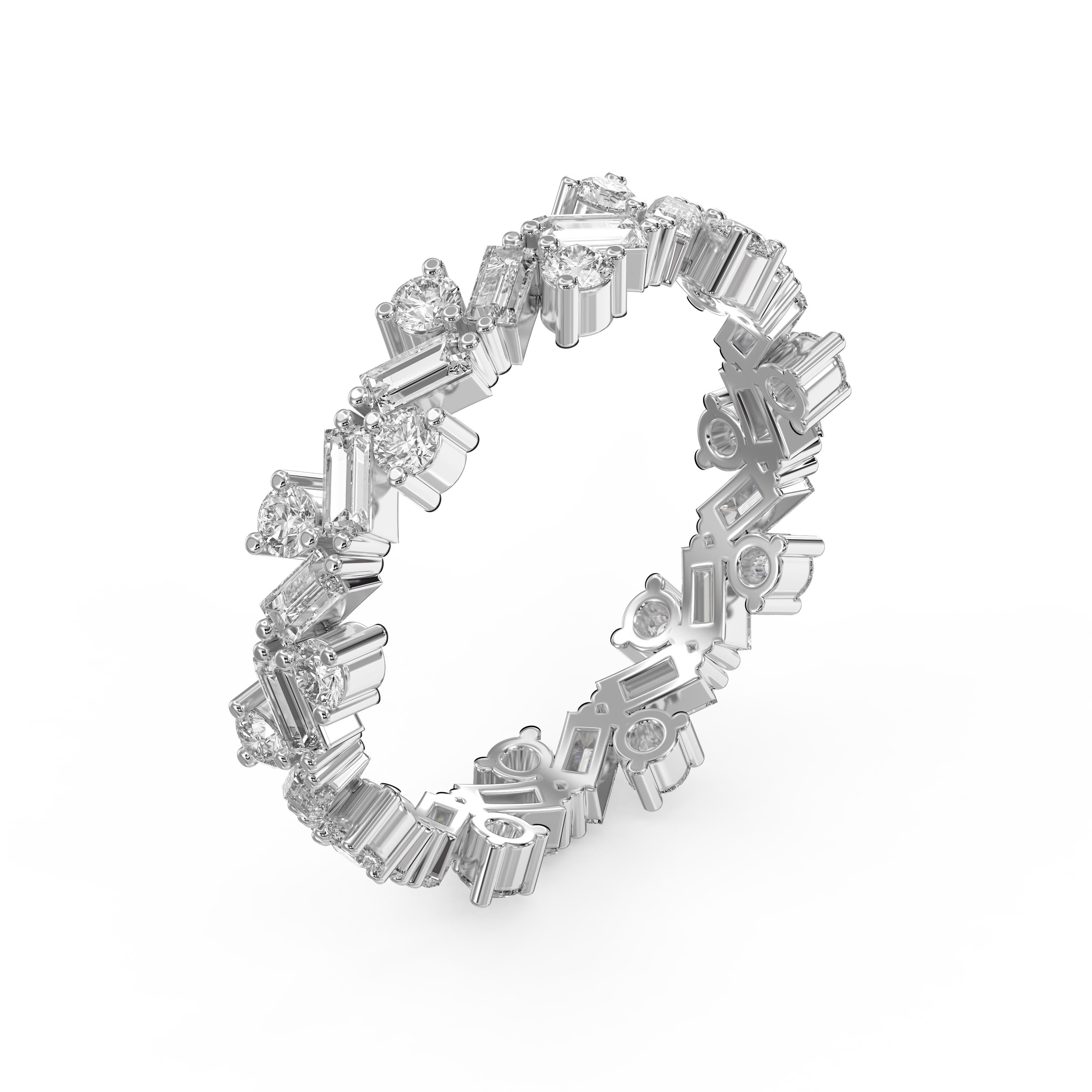 Alternating Baguette & Round Diamond Design Ring