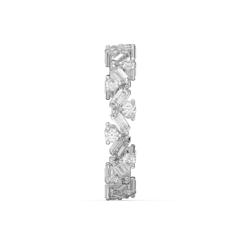 Alternating Baguette & Round Diamond Design Ring