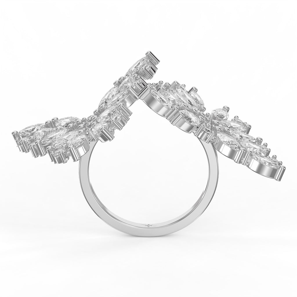 Double Floral Statement Cocktail Butterfly Style Fashion Ring