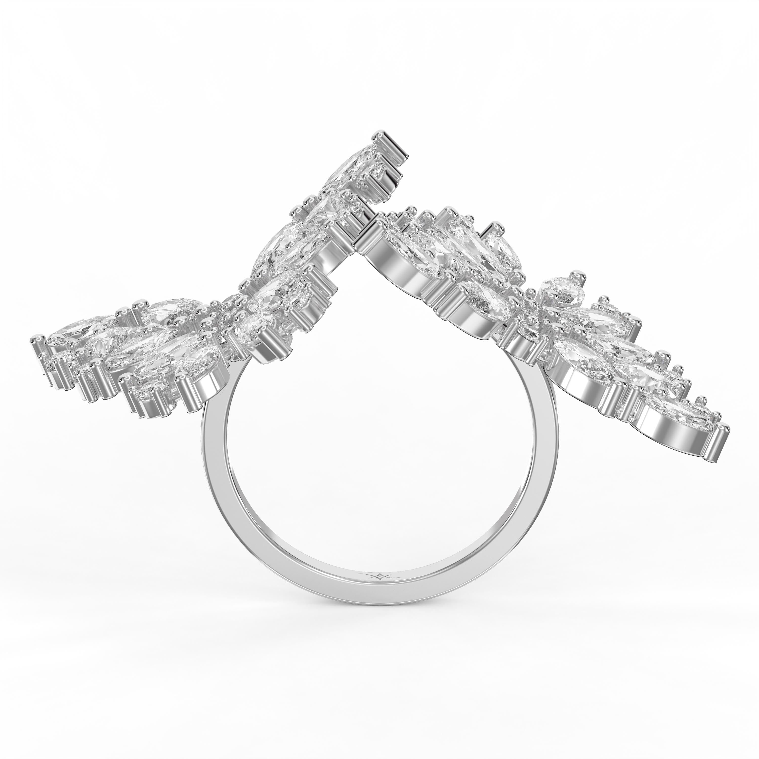 Double Floral Statement Cocktail Butterfly Style Fashion Ring