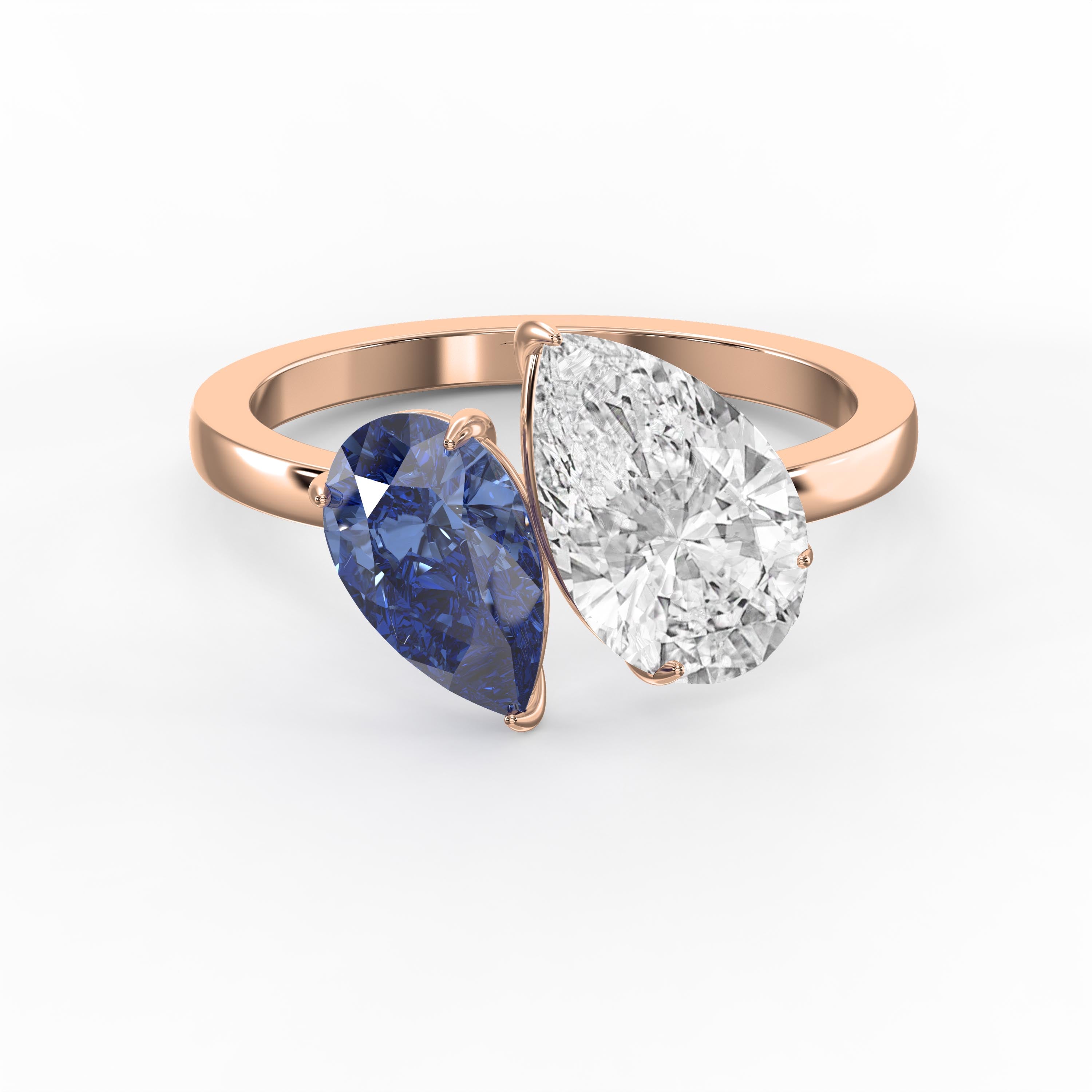 Luxury Toi et Moi Ring with Blue Sapphire and Pear Shape Diamond
