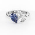 Luxury Toi et Moi Ring with Blue Sapphire and Pear Shape Diamond