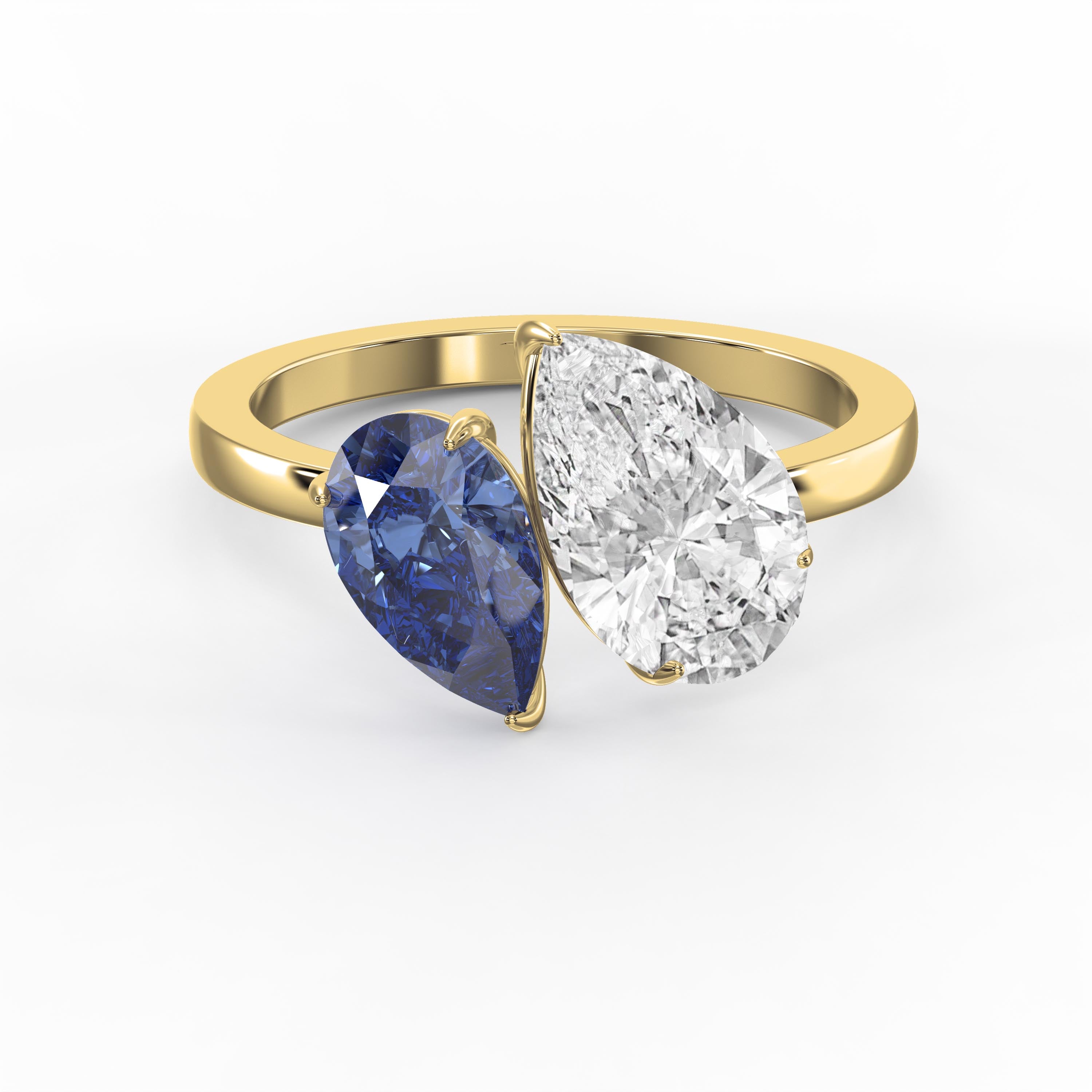 Luxury Toi et Moi Ring with Blue Sapphire and Pear Shape Diamond