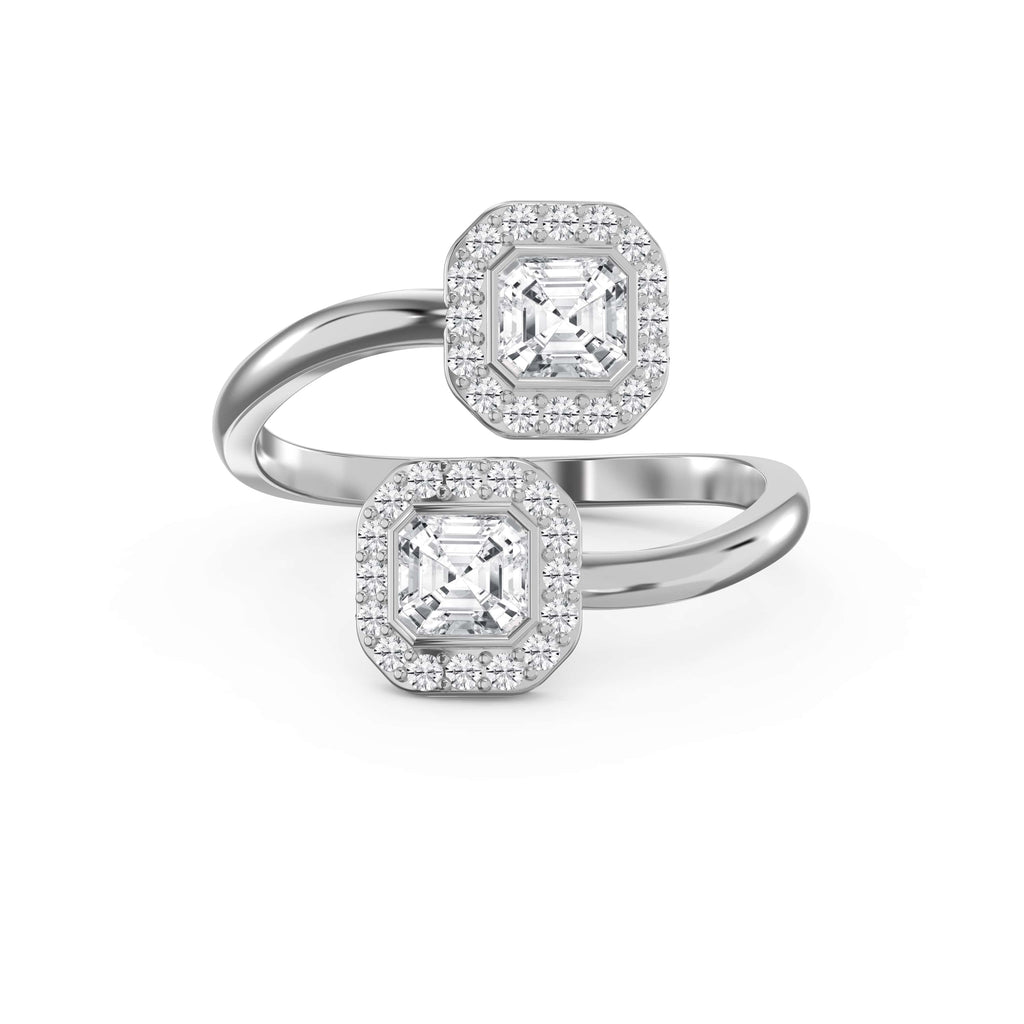 Two Stone Bypass Style Ascher Diamond Fashion Ring