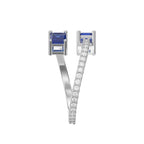 Emerald Cut Blue Sapphire Double Stone Pave Wrap Ring